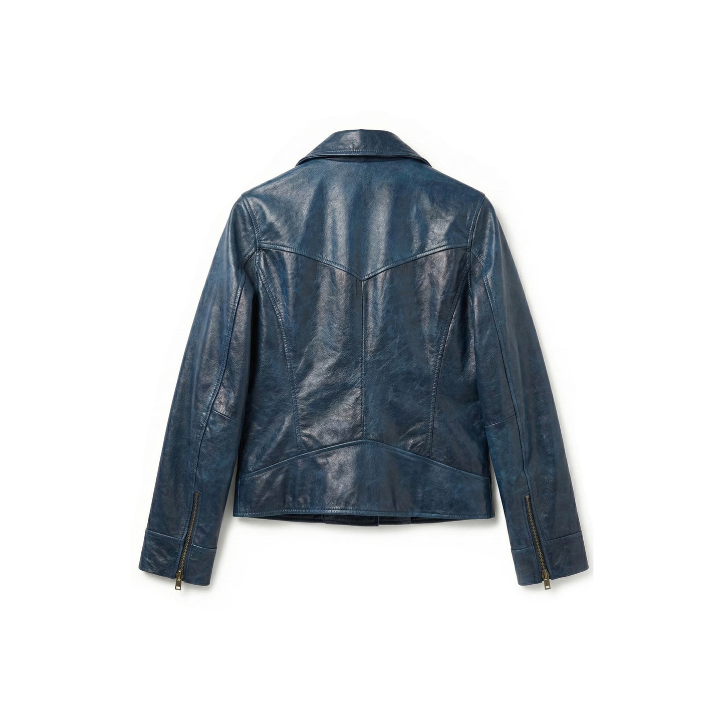 Deep Blue Leather Biker Jacket