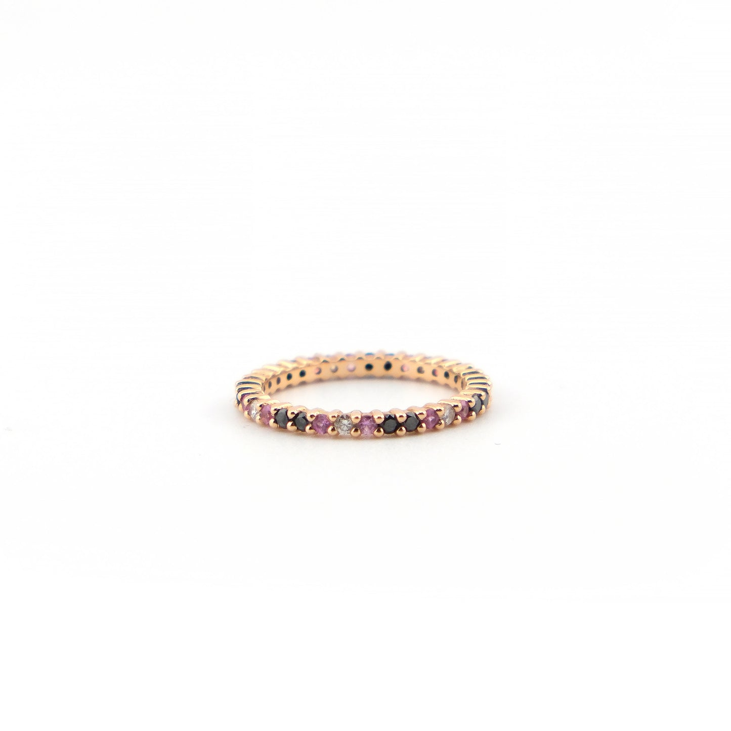 Bague d’éternité – Saphirs roses, Diamants noirs et Diamants