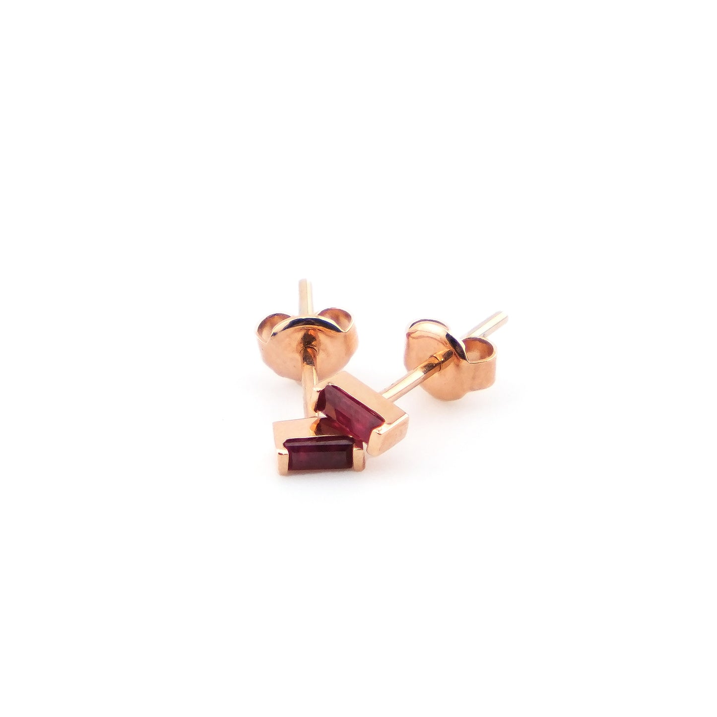 14K Rose Gold and Ruby Baguette Earrings