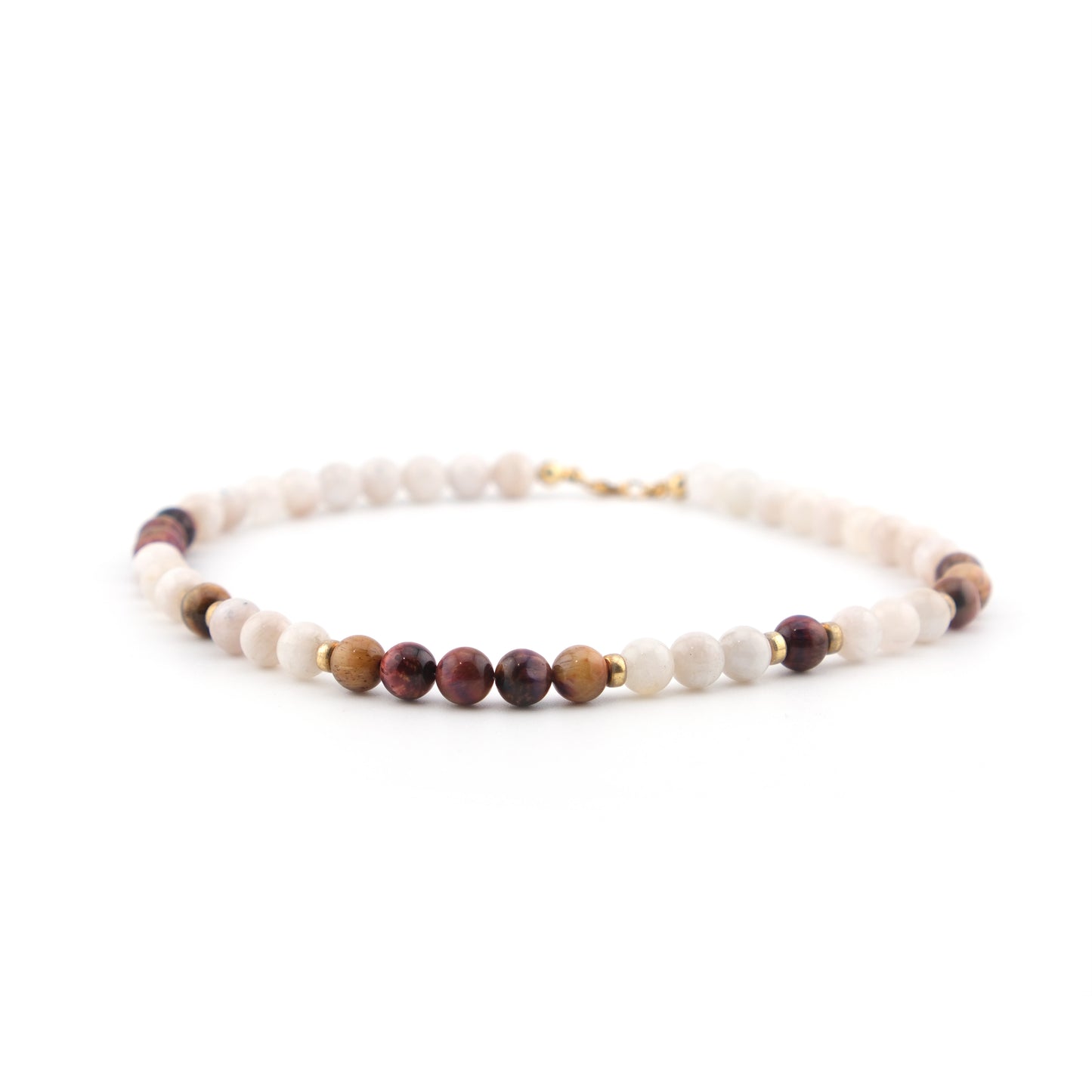 Collier Perlé Pierre de Lune et Oeil de Tigre Rose