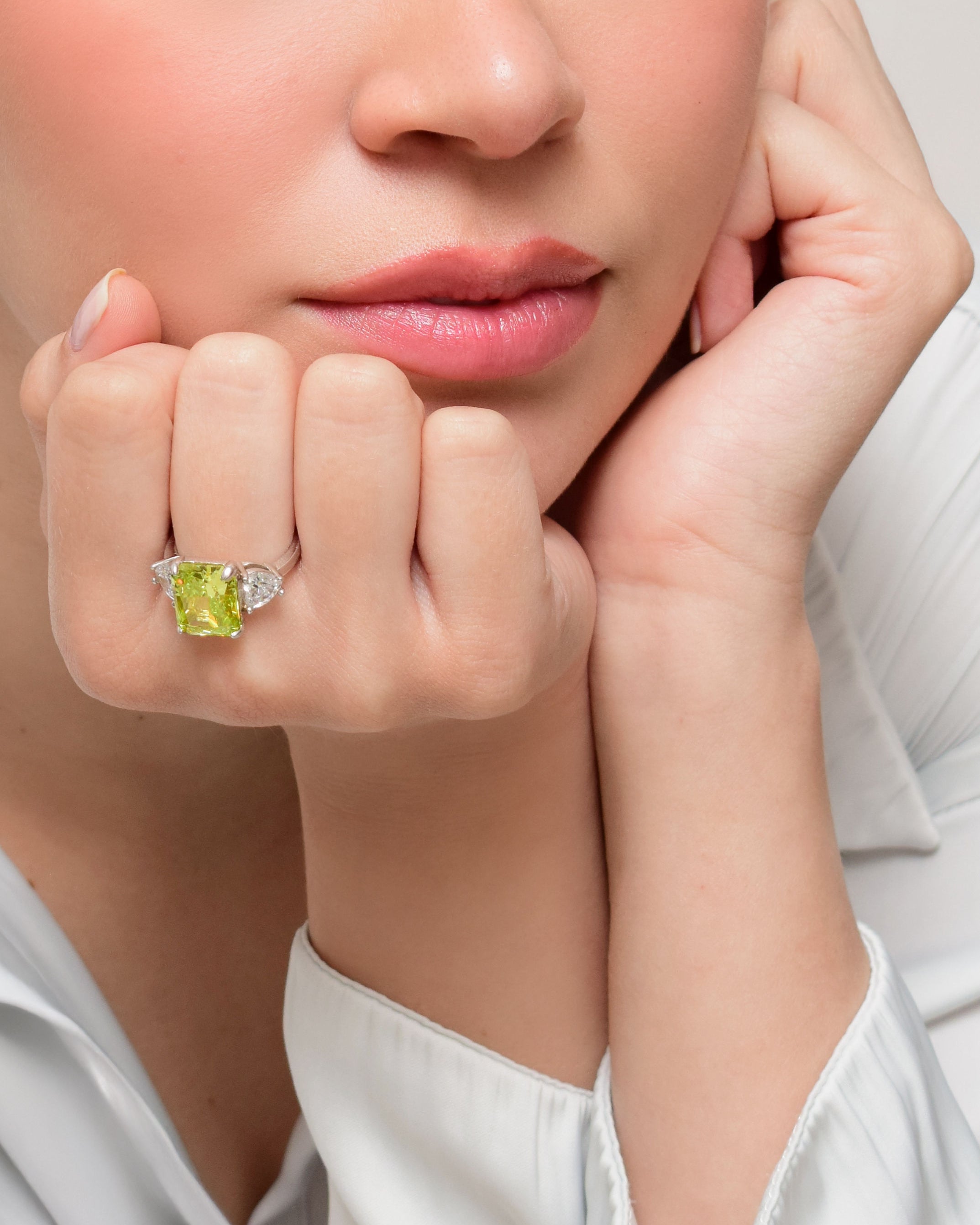 Triangular Zircon Three-Stone Ring