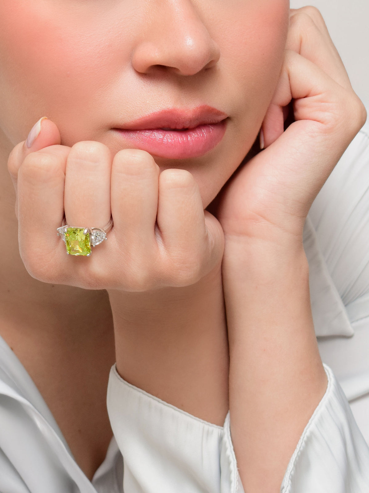 Triangular Zircon Three-Stone Ring