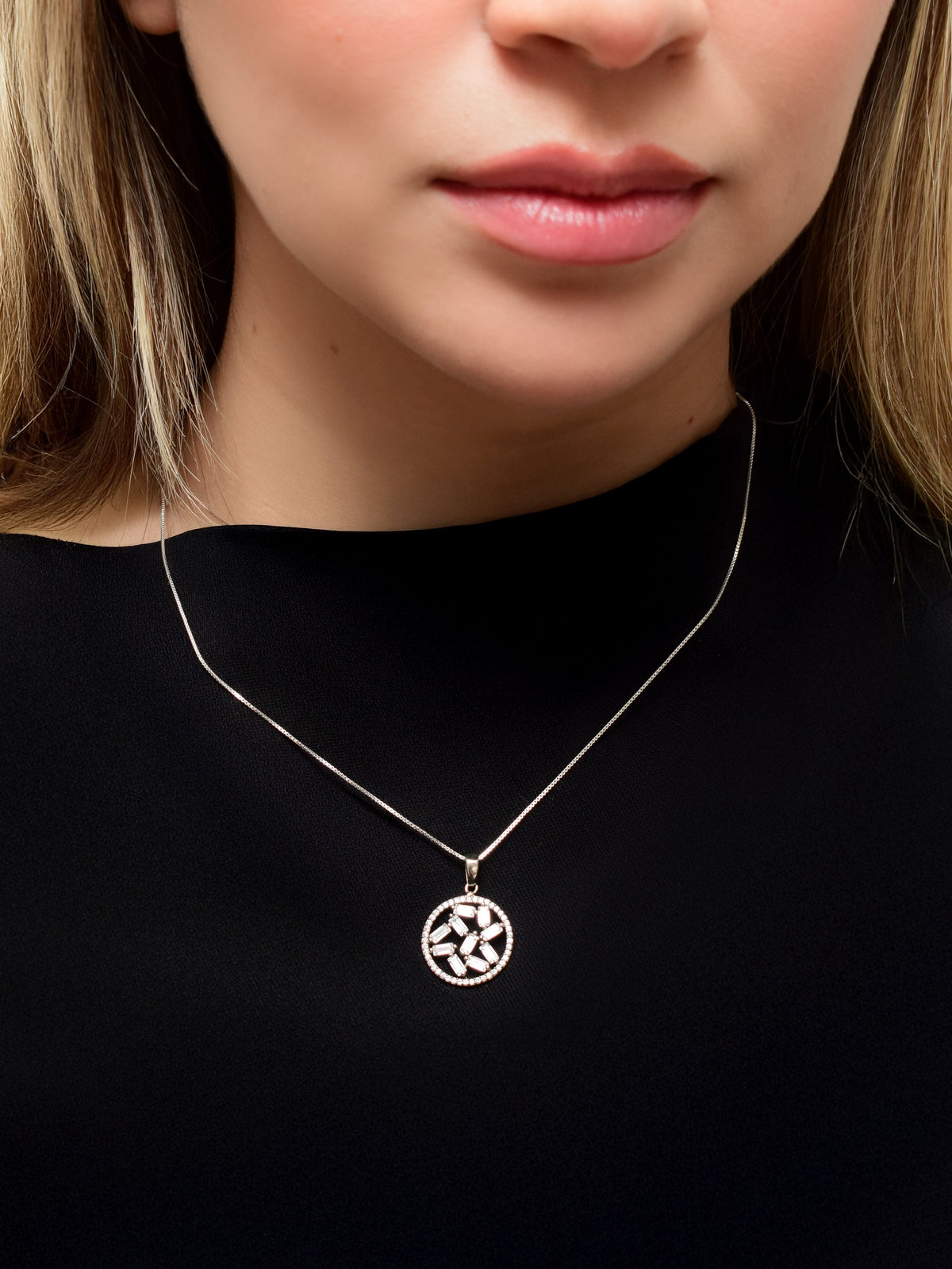 Zircon Circle Pendant Necklace