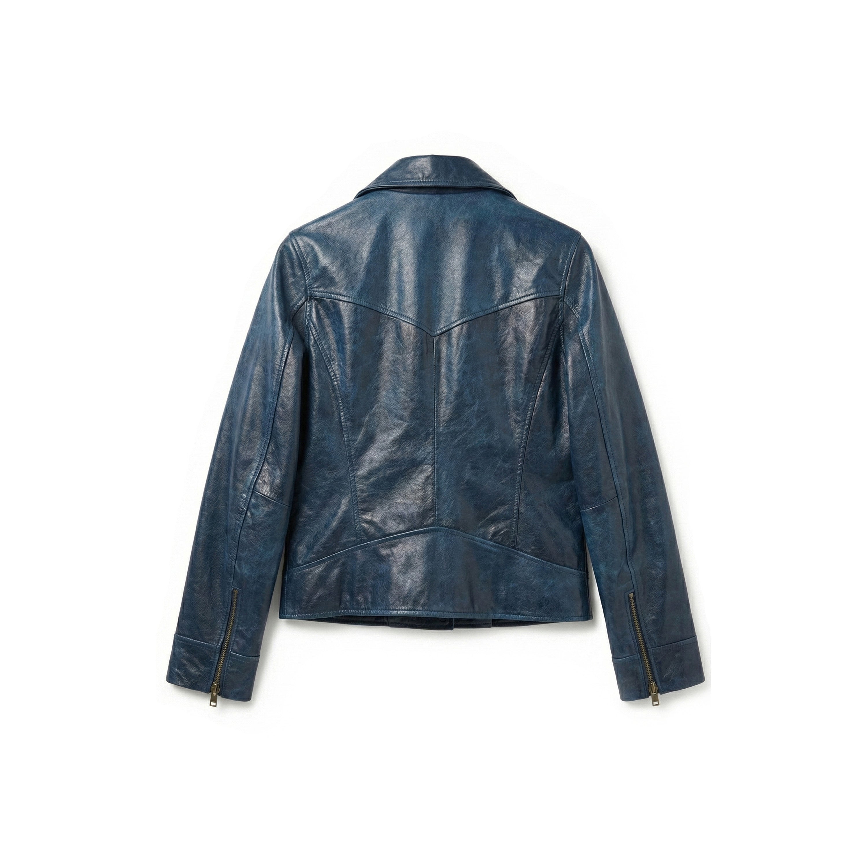 Chaqueta de motociclista de cuero azul oscuro