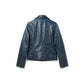 Deep Blue Leather Biker Jacket