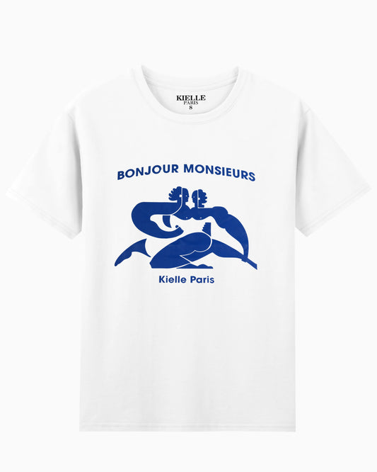 T-shirt unisexe Blanc Imprimé "Bonjour Monsieurs"