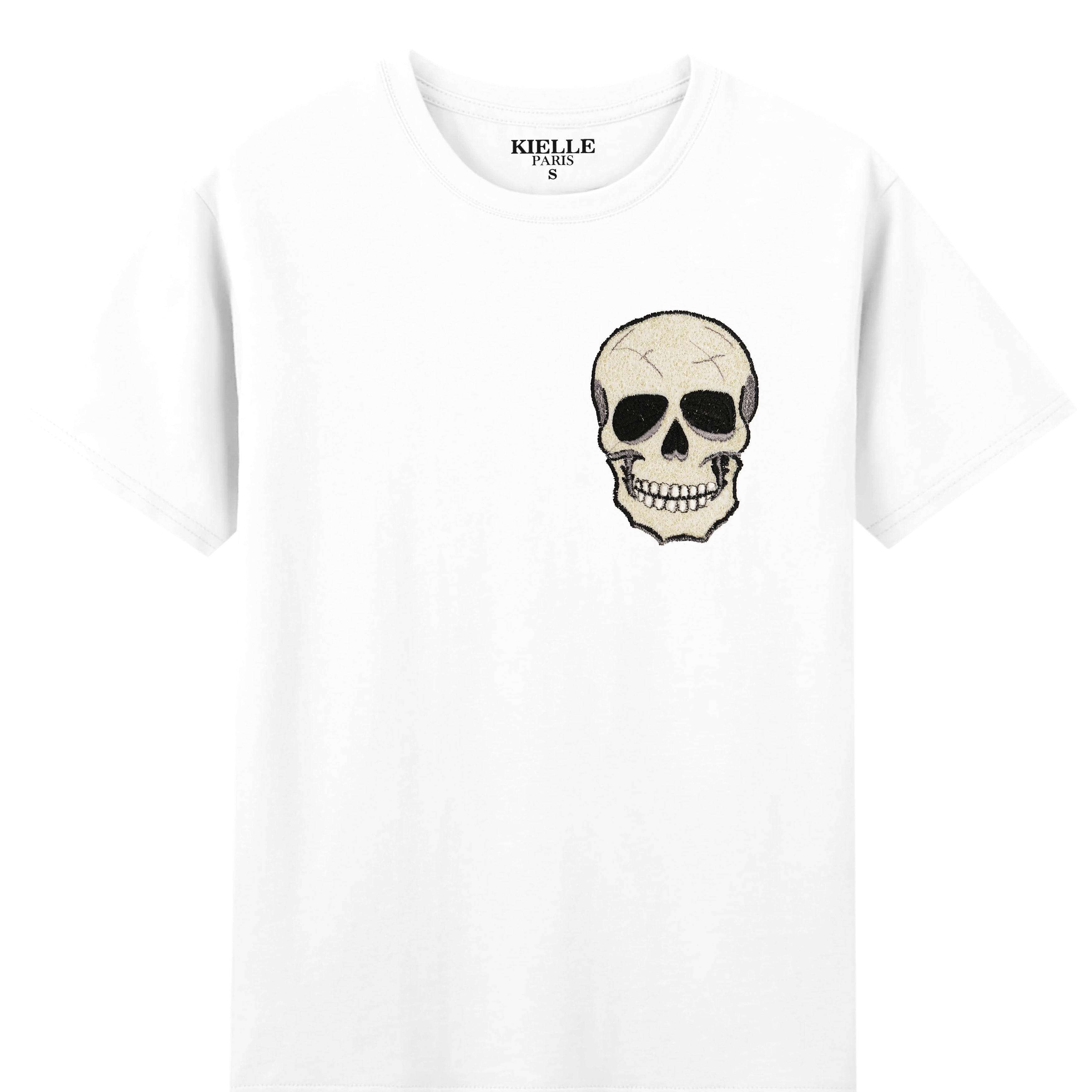 "Skull" Embroidered White Unisex T-Shirt