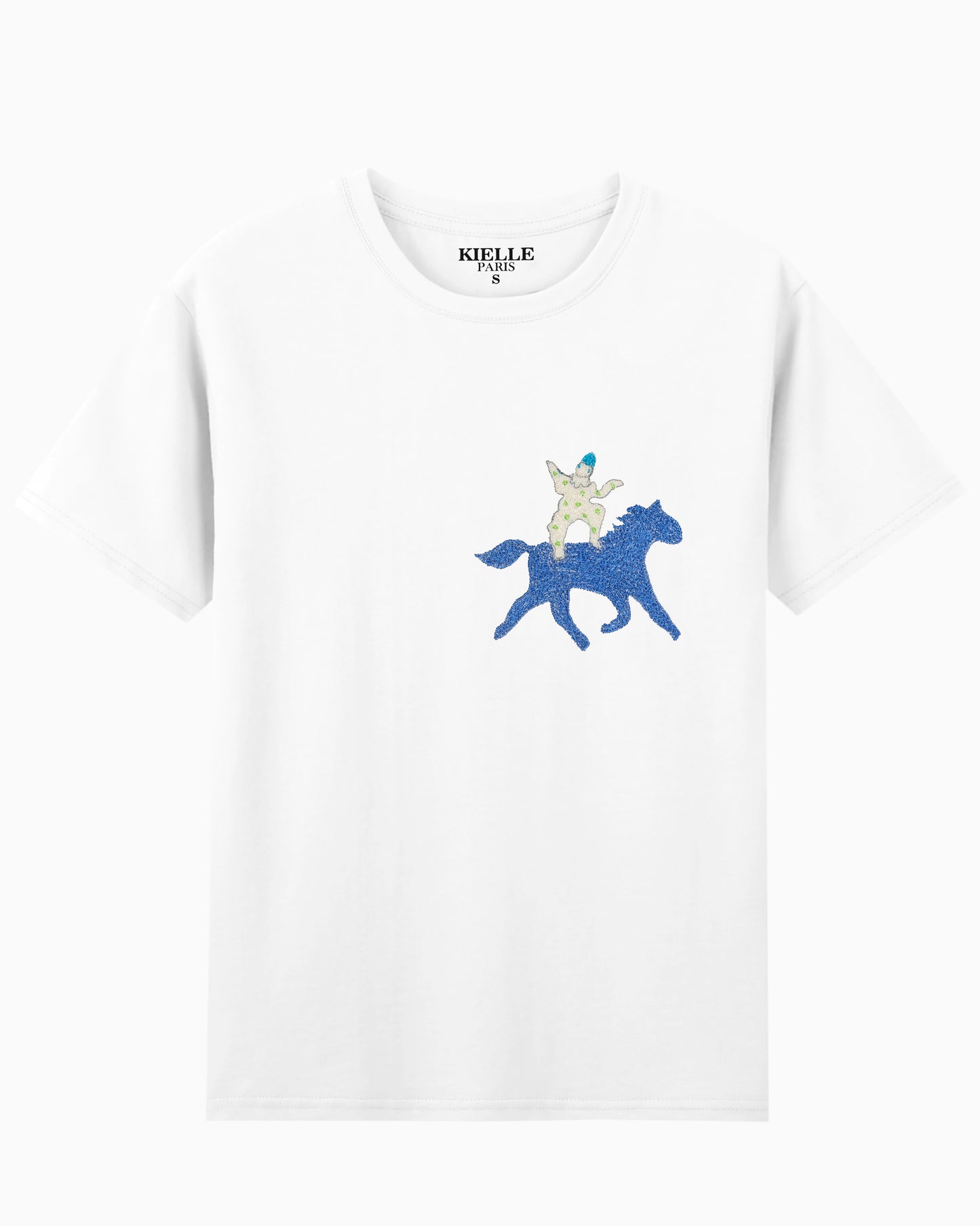 T-shirt unisexe Blanc Brodé "Cavalier Fantasque"