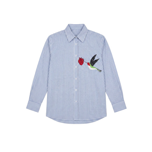 Hummingbird & Heart Blue Cotton Shirt