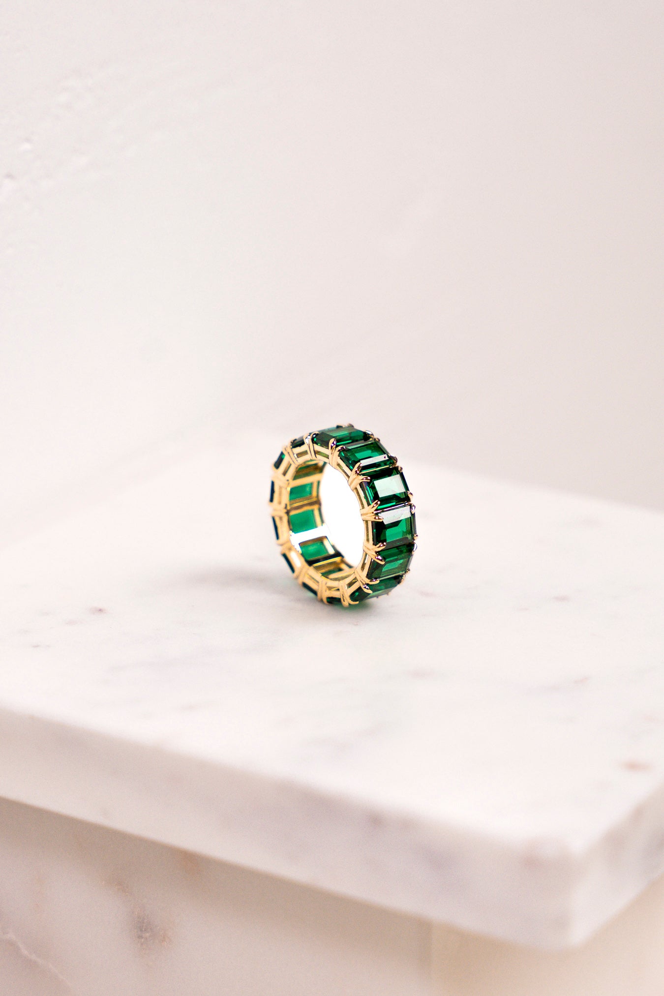 14K Gold and Lab-Made Emerald Eternity Ring