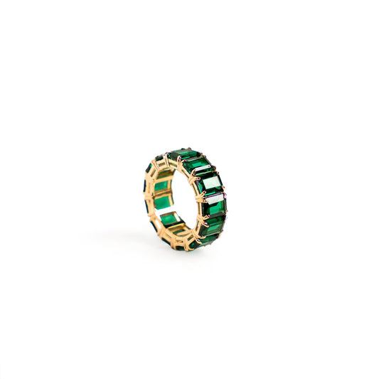14K Gold and Lab-Made Emerald Eternity Ring