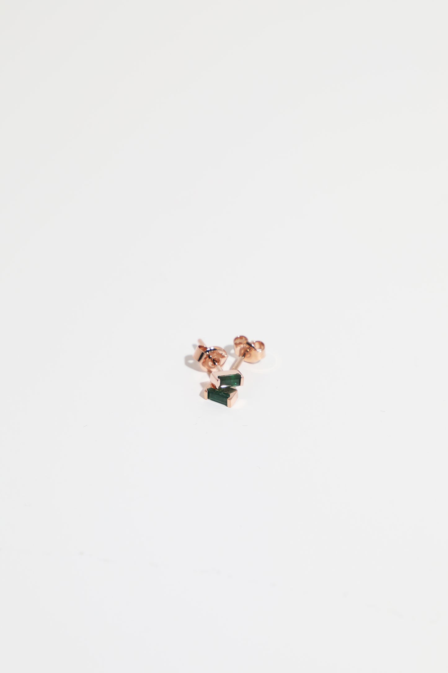 14K Rose Gold and Emerald Baguette Earrings