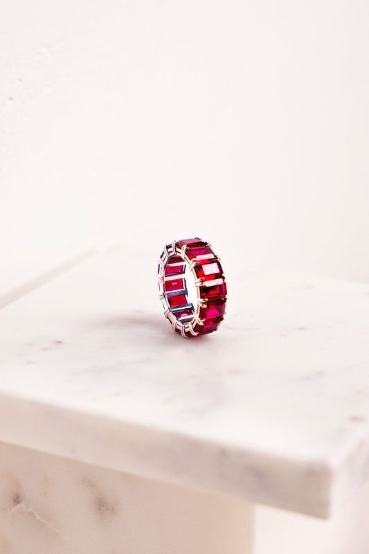 14K White Gold and Lab-Made Ruby Eternity Ring