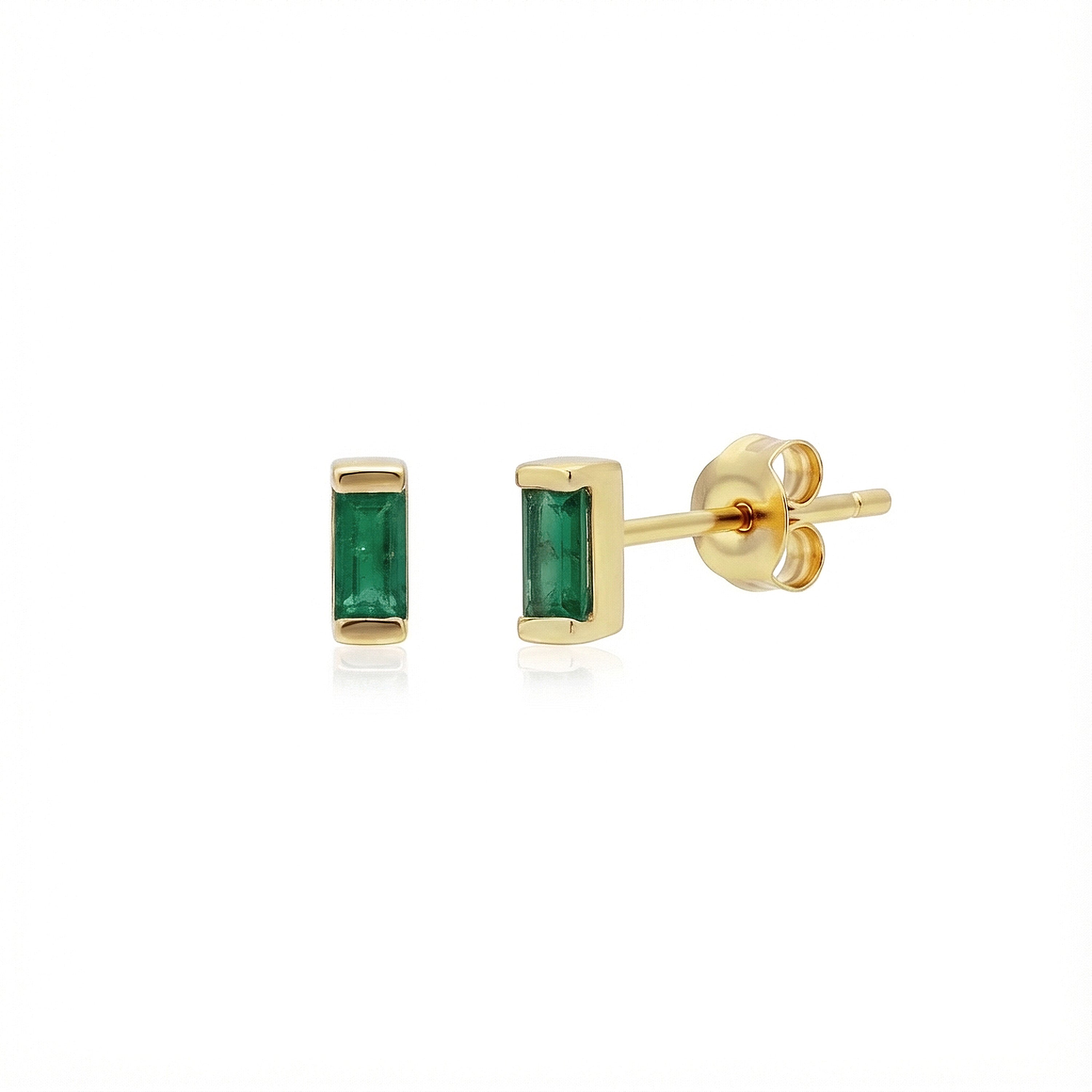 Boucles d'oreilles baguette en or 14k et Émeraude