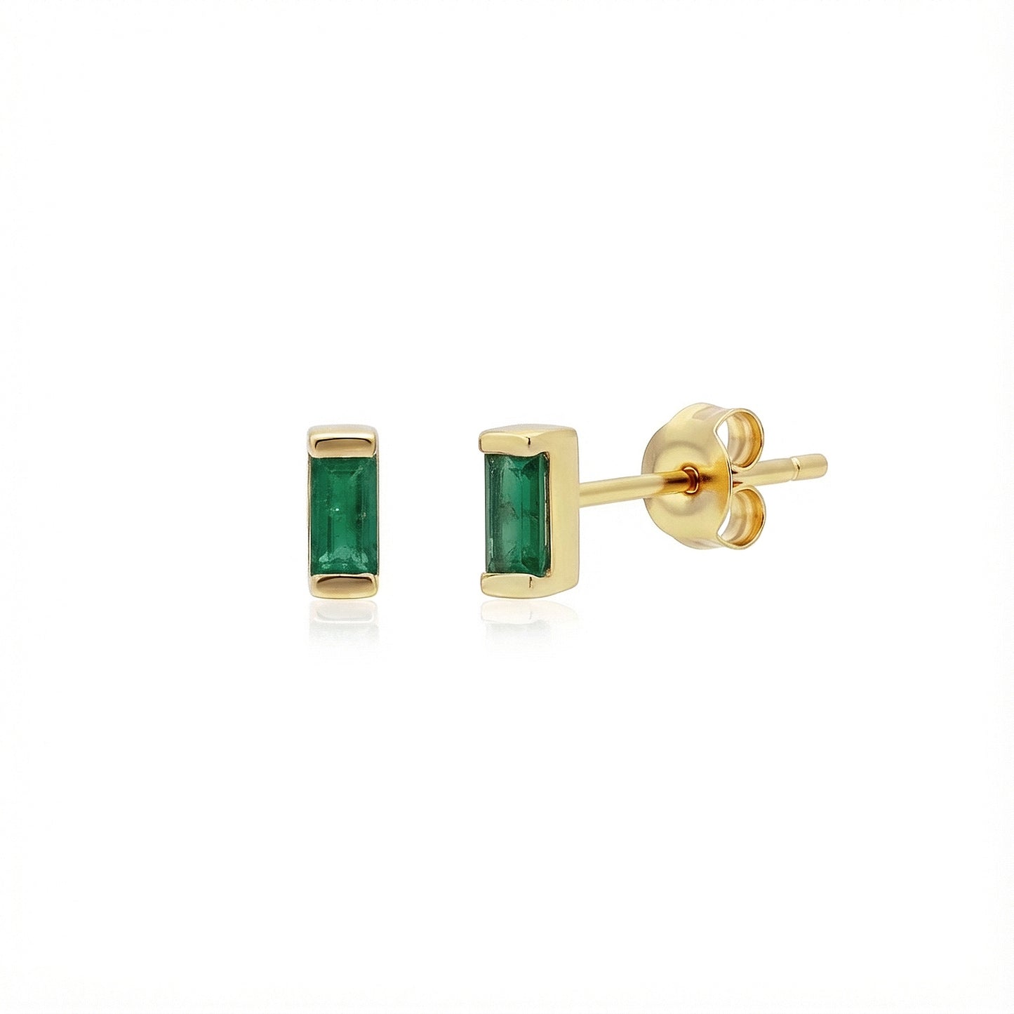 14K Gold and Emerald Baguette Earrings