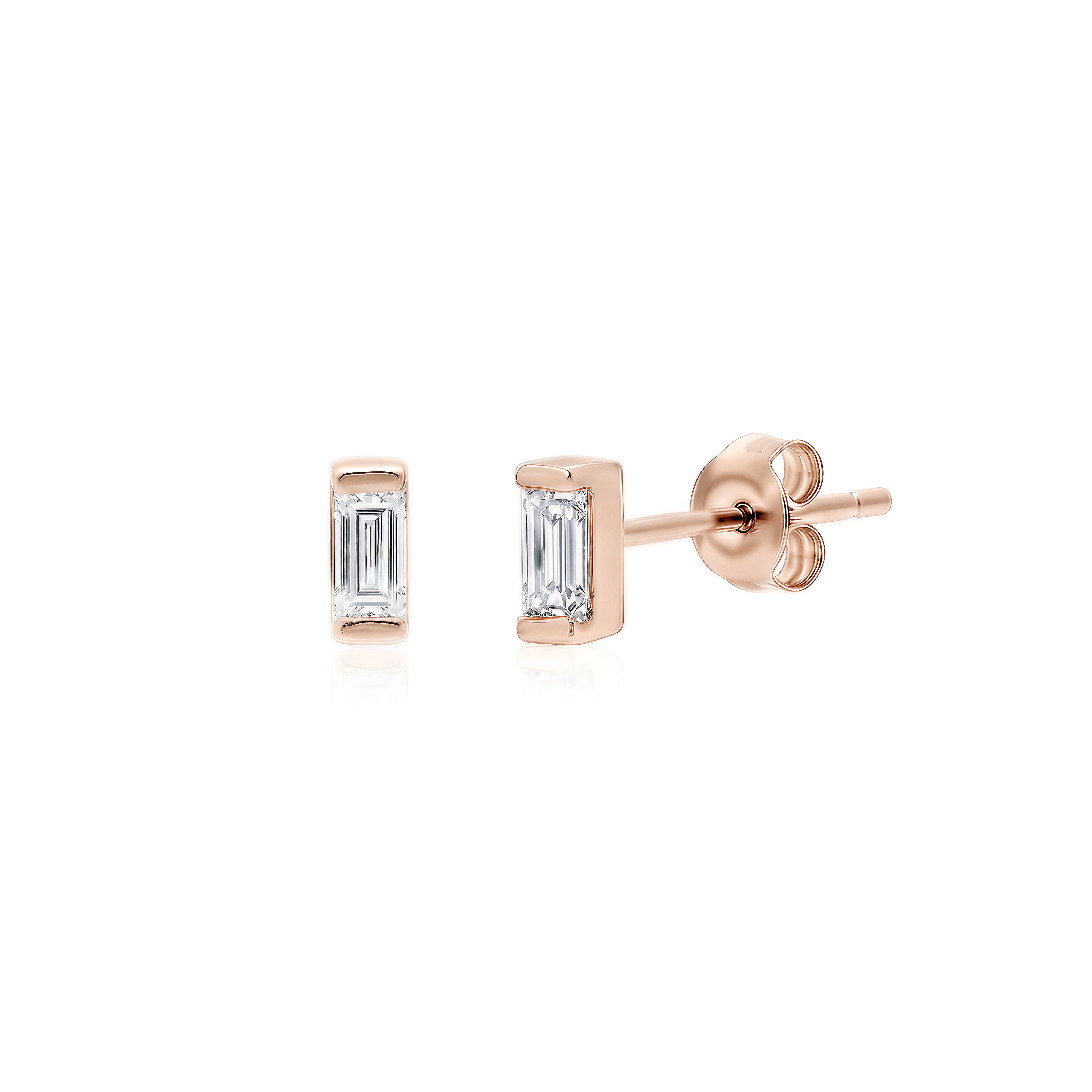 Boucles d'oreilles baguette en or 14K et Diamants