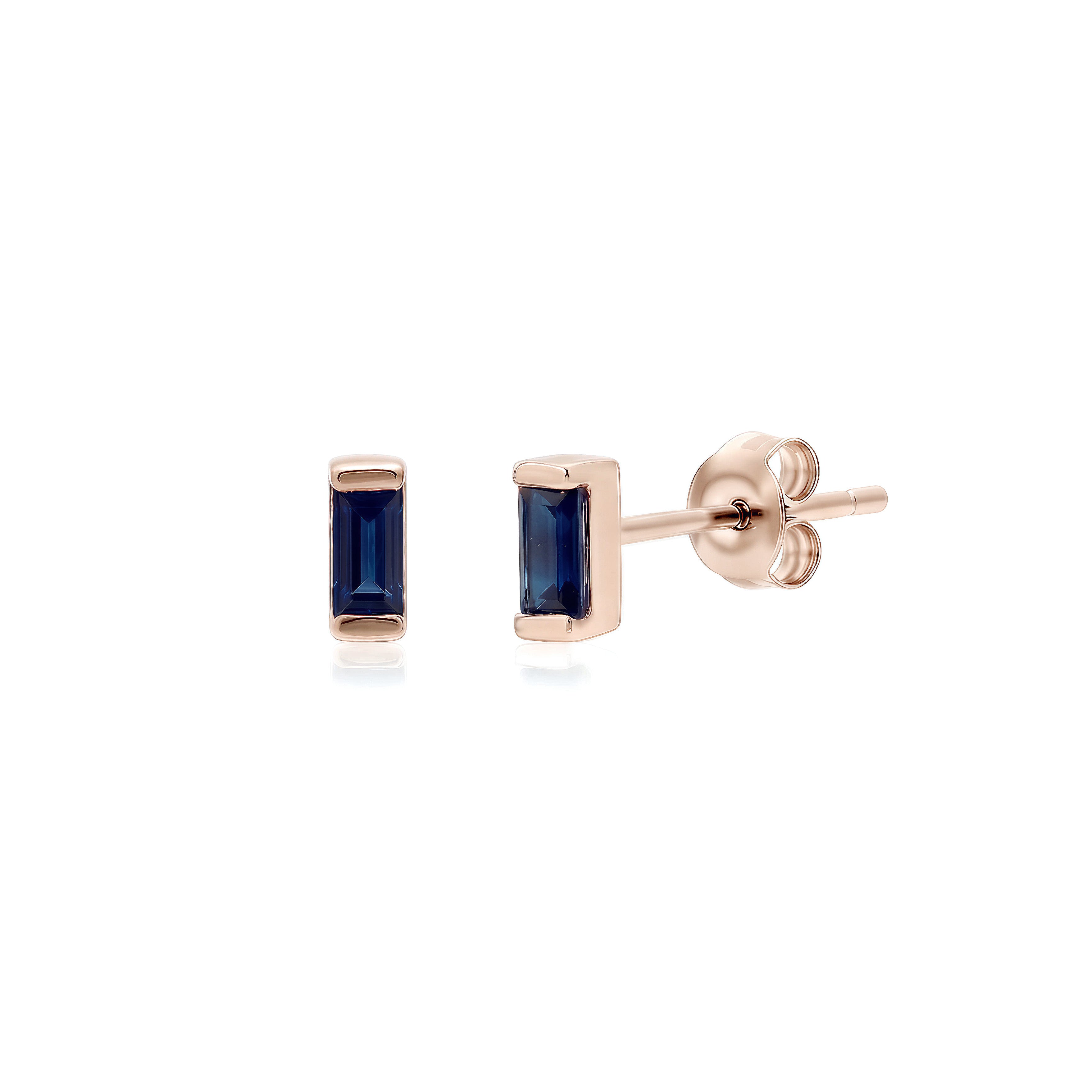 Boucles d'oreilles baguette en or 14K et Saphirs