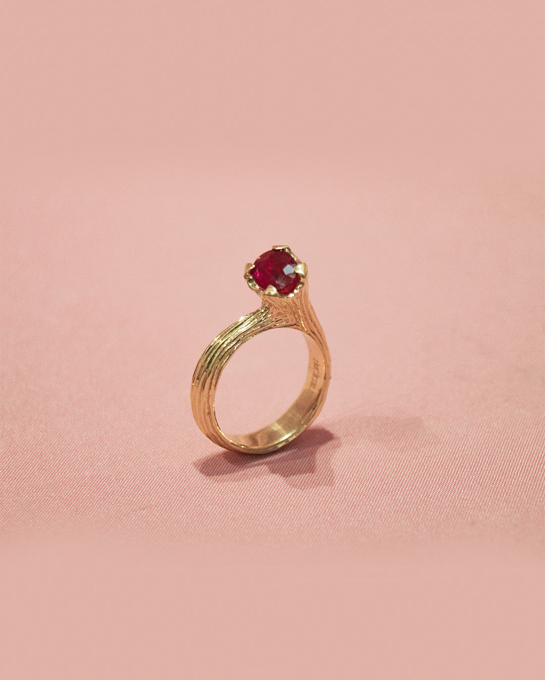 18K Gold Tulip and Ruby Ring