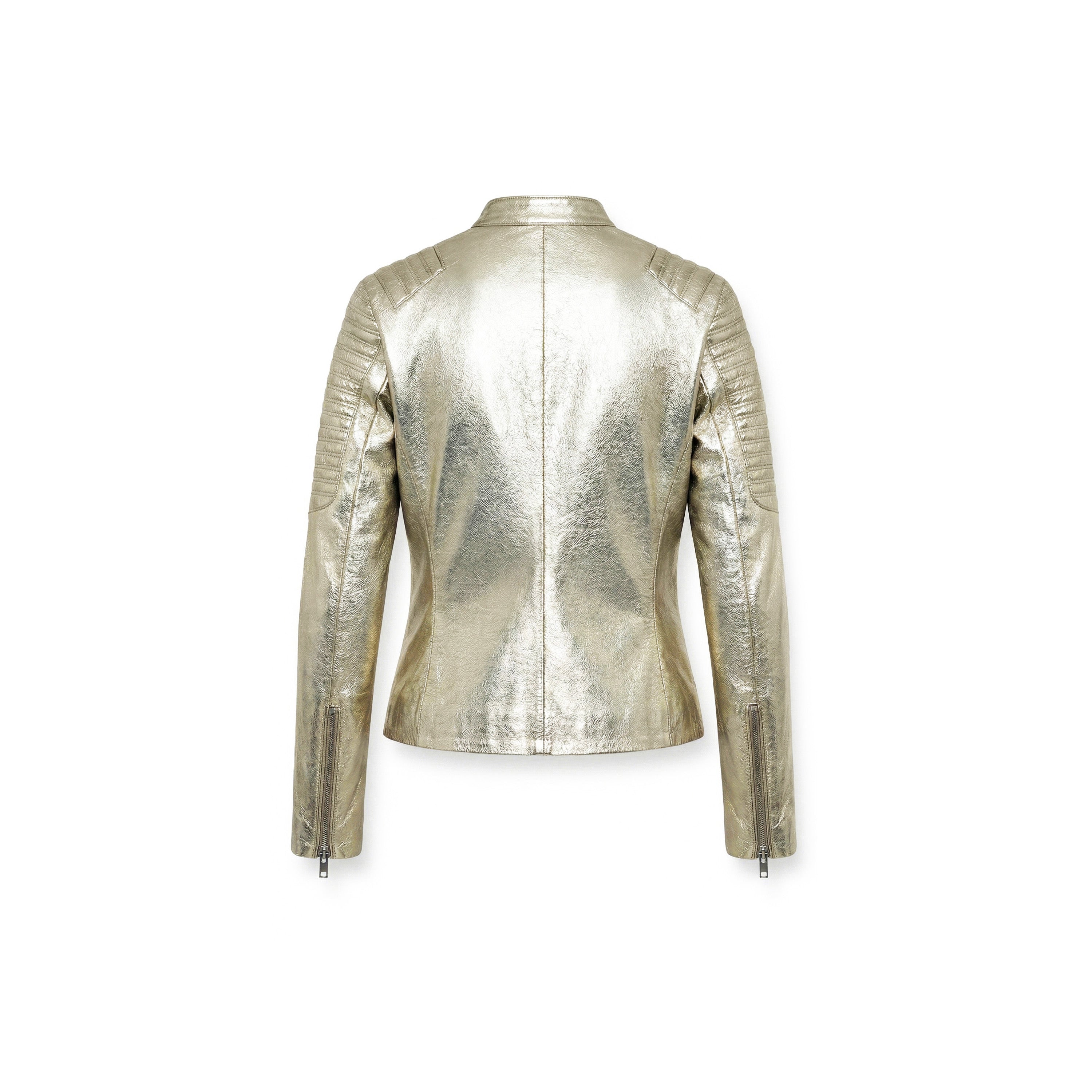 Chaqueta de cuero dorado metalizado