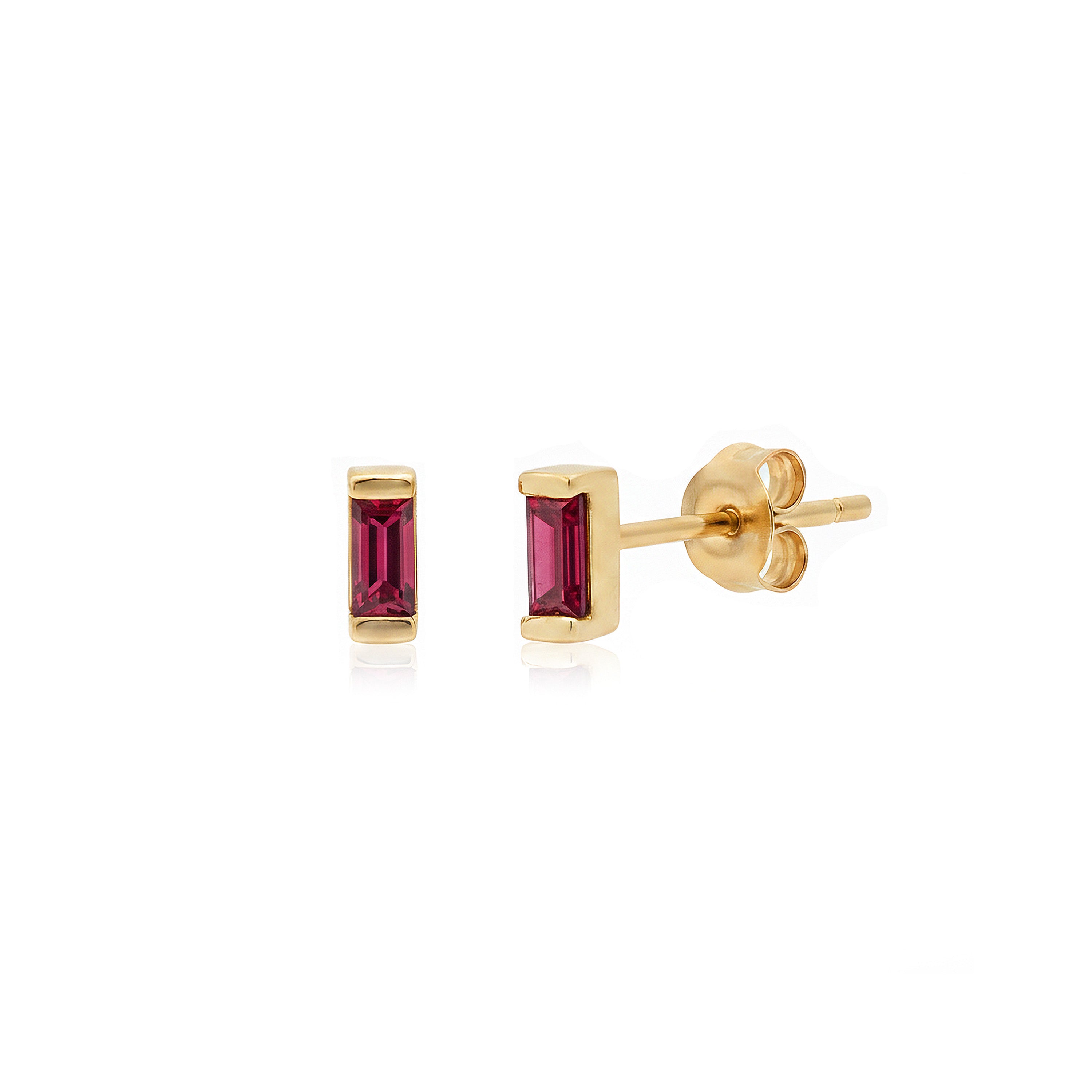 Boucles d'oreilles baguette en or 14K et Rubis