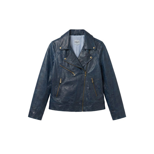 Deep Blue Leather Biker Jacket