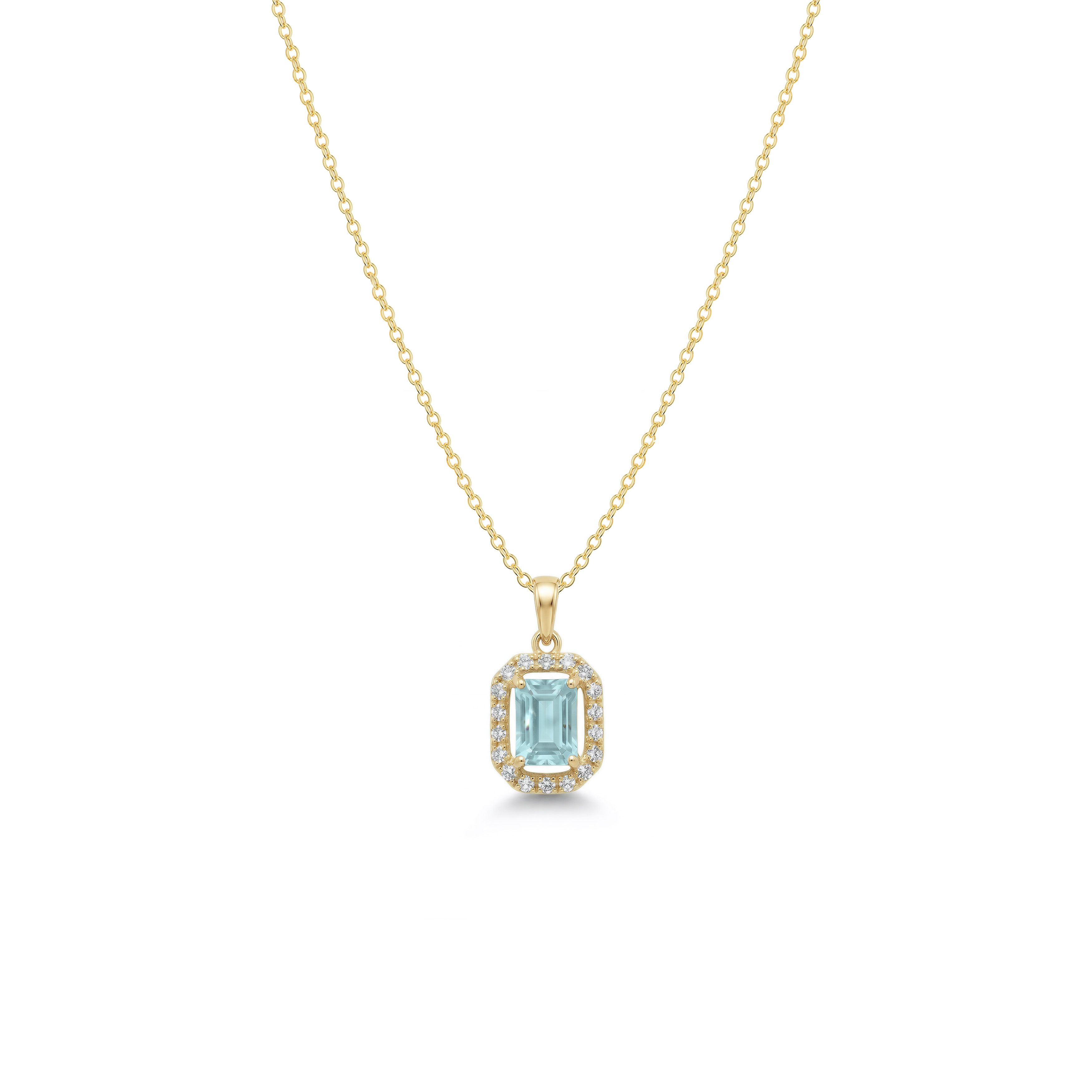 Emerald-Cut Topaz & Diamond Halo Pendant in 18K Gold