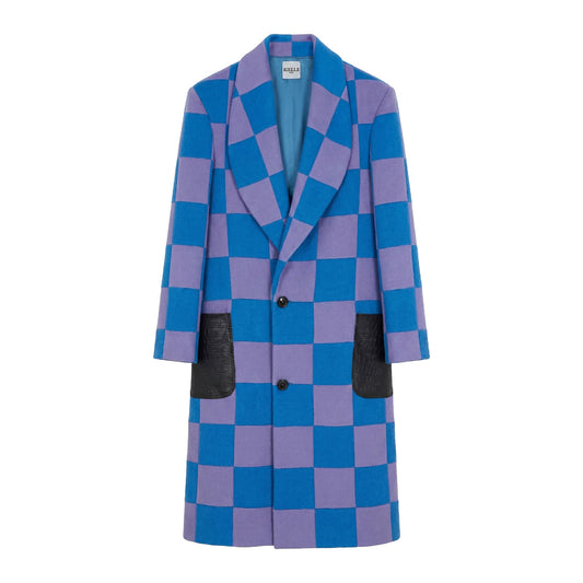 Manteau en alpaga à carreaux bleu-violet