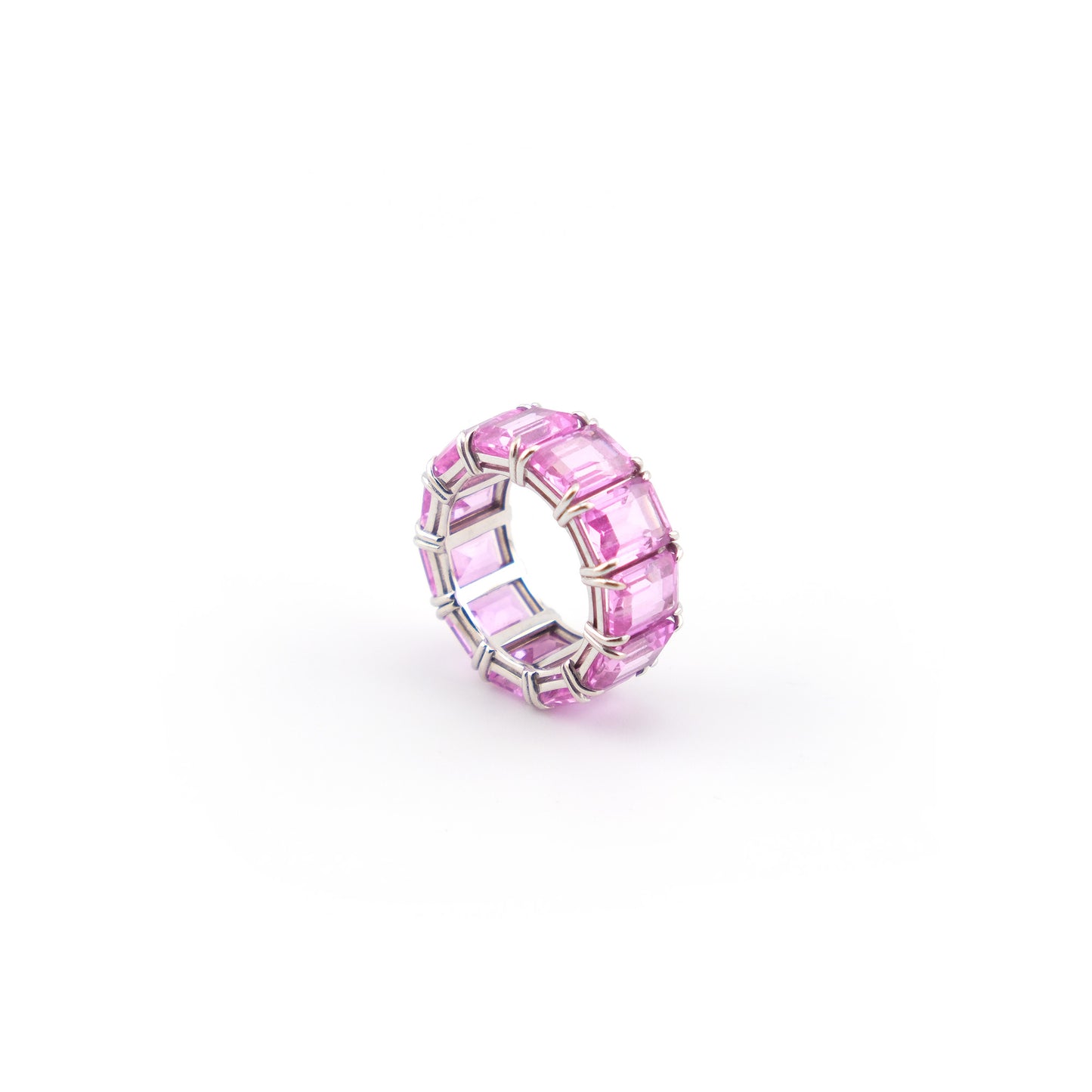 Bague d'éternité - Saphir Rose de laboratoire 14k or blanc