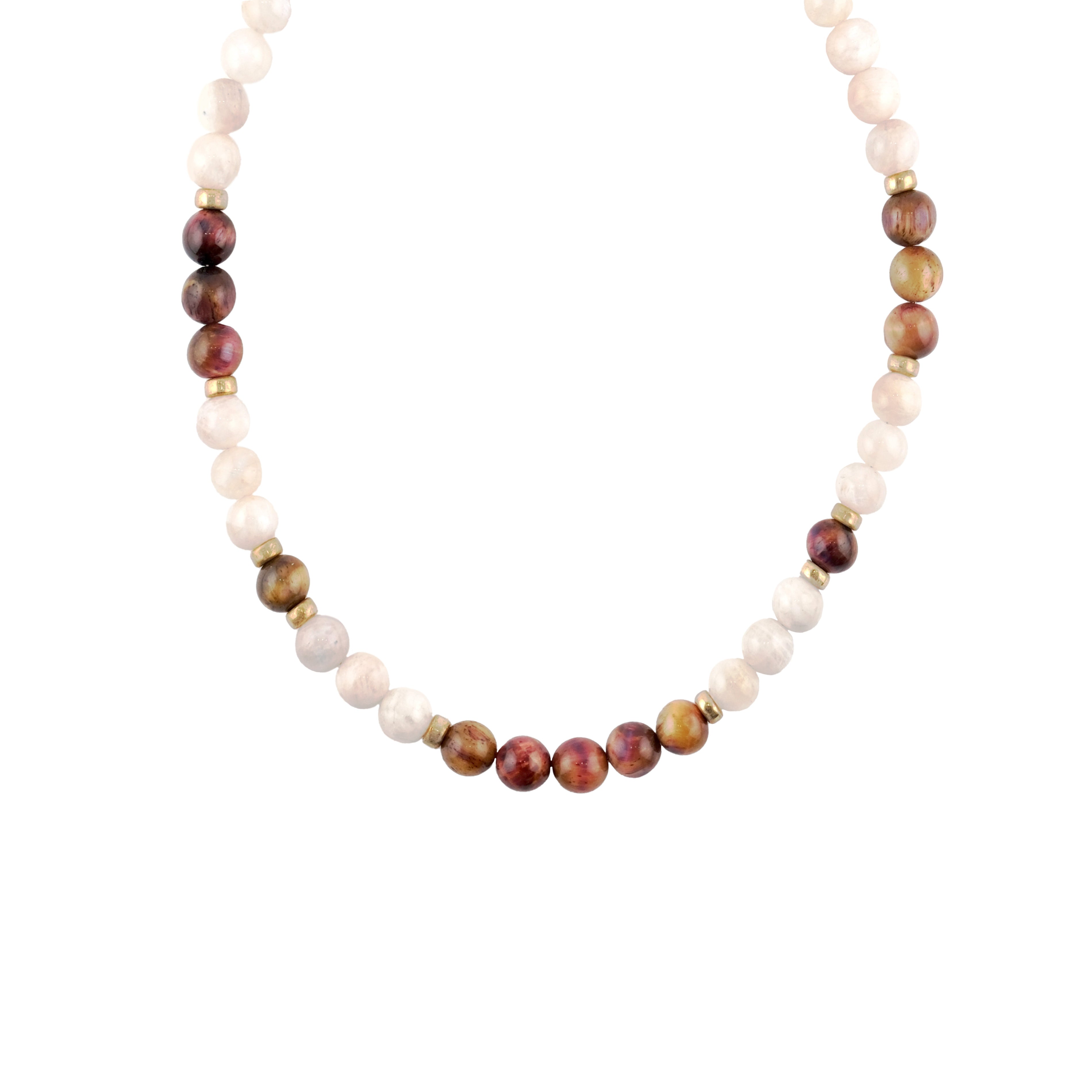 Collier Perlé Pierre de Lune et Oeil de Tigre Rose 