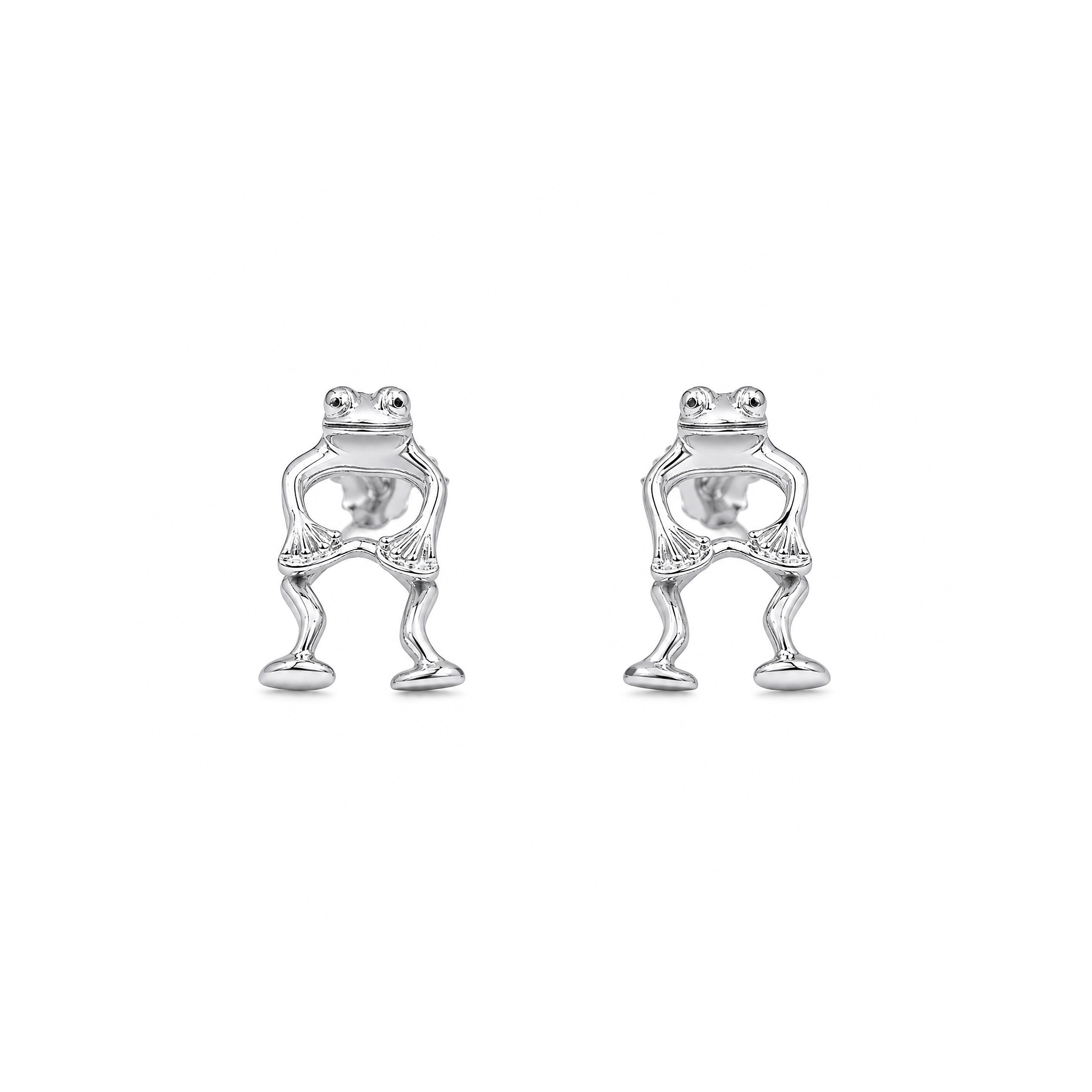 Frog Stud Earrings in Sterling Silver