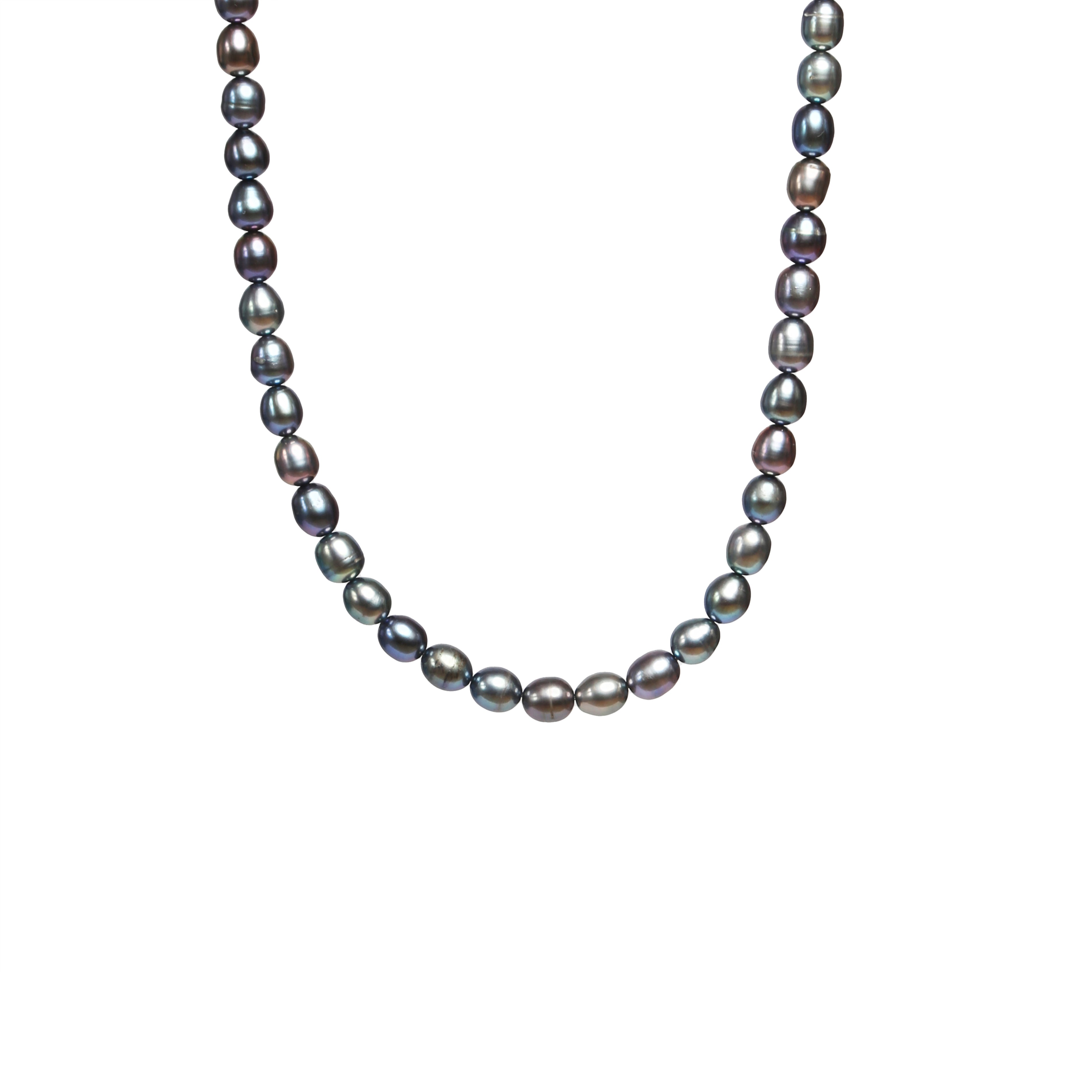 Collier de perles ovales bleu foncé