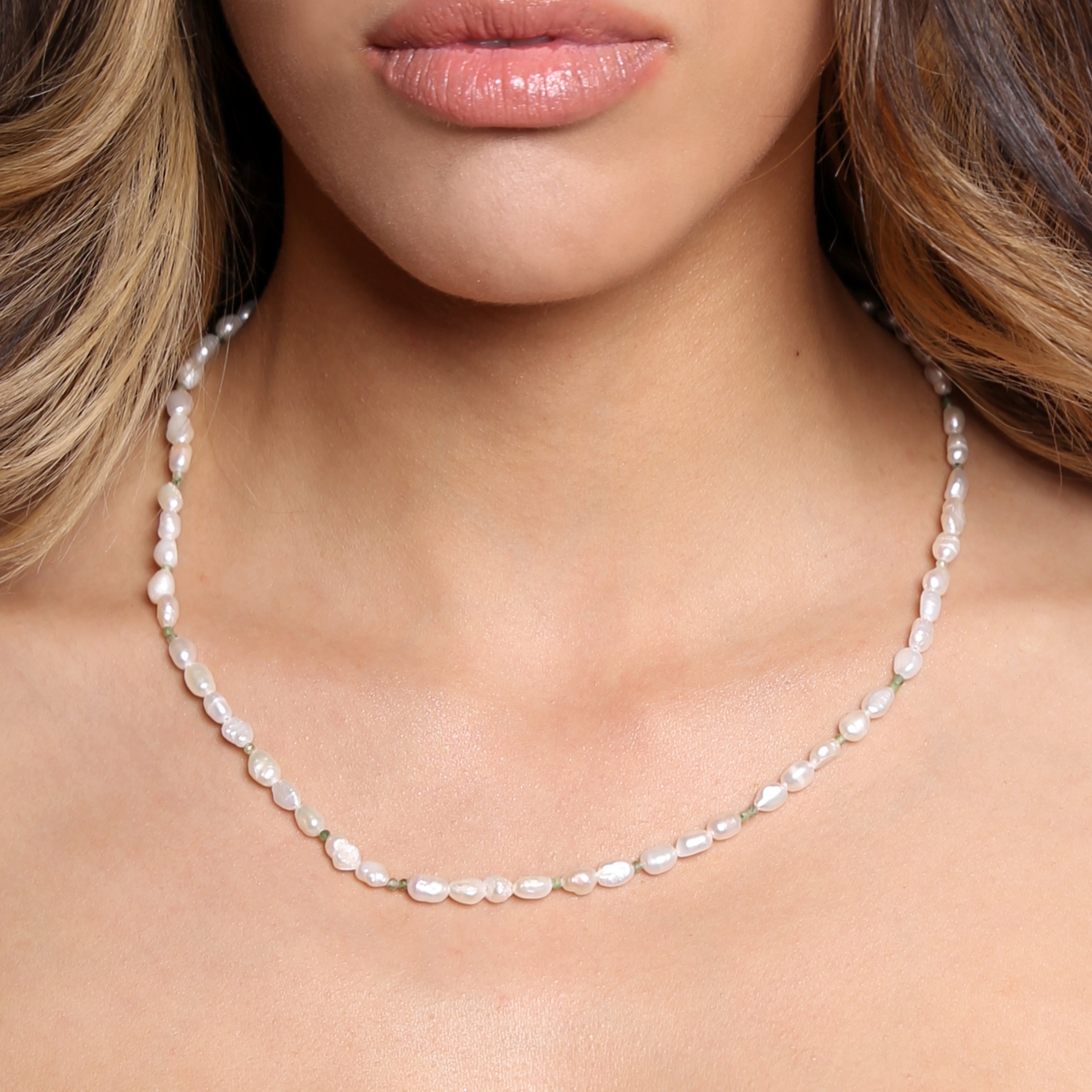 Emerald & Freshwater Pearl "Evil Eye" Necklace