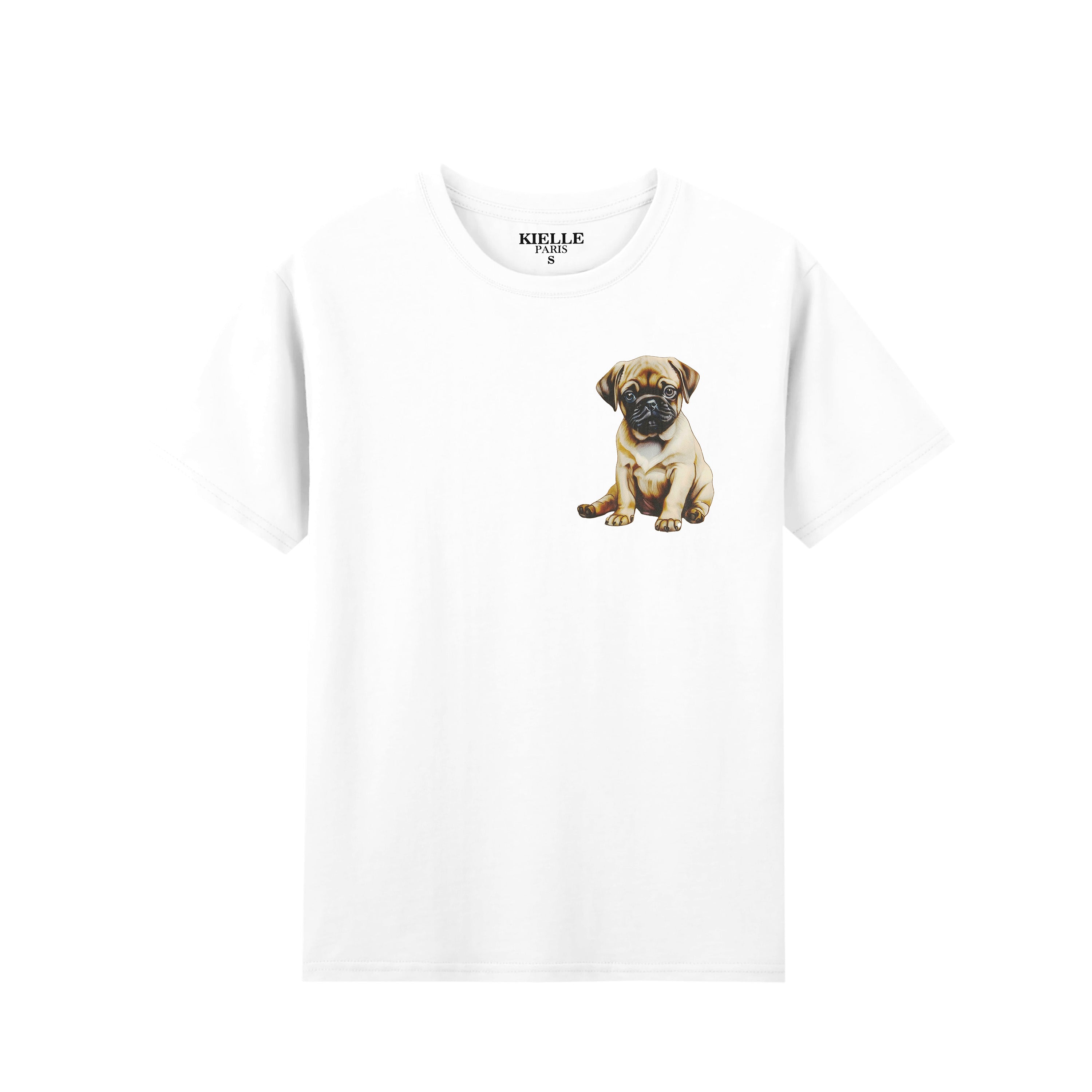 Camiseta unisex blanca con estampado "Pug Puppy"
