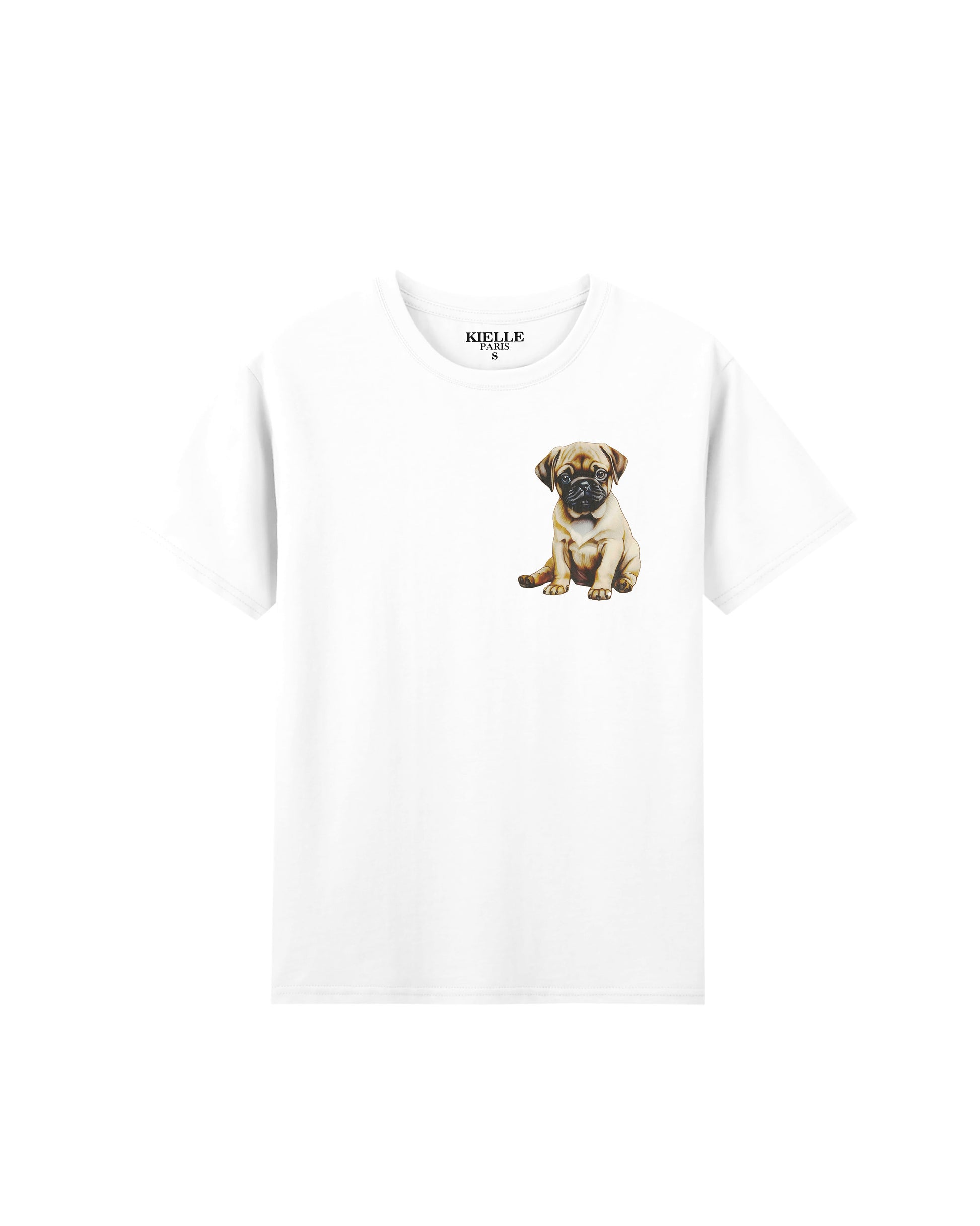 Camiseta unisex blanca con estampado "Pug Puppy"