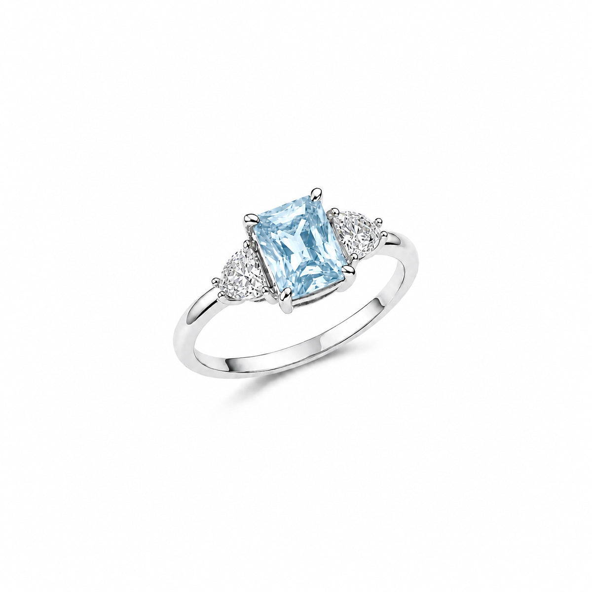 TriangularZirconThree-StoneRing-blue