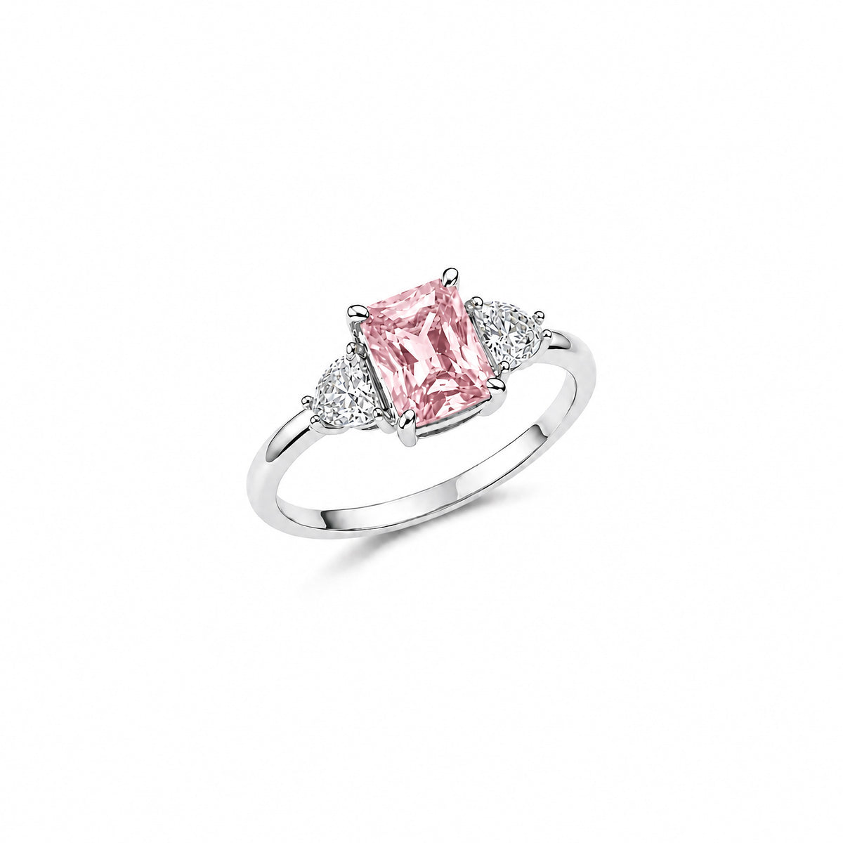 Triangular Zircon Three-StoneRing-pink