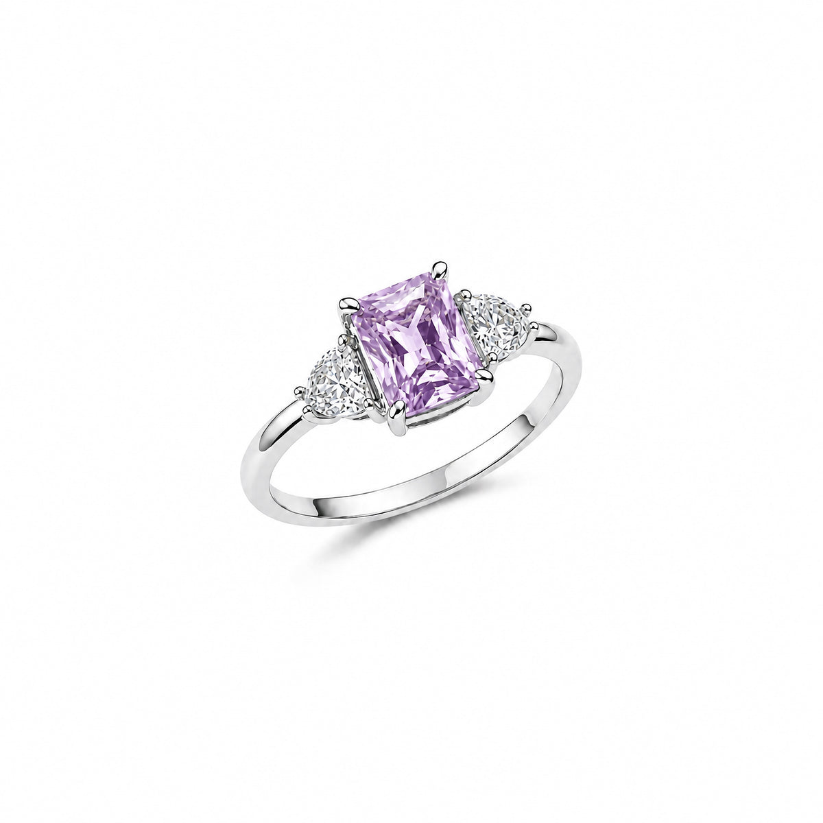 Triangular Zircon Three-StoneRing-purple