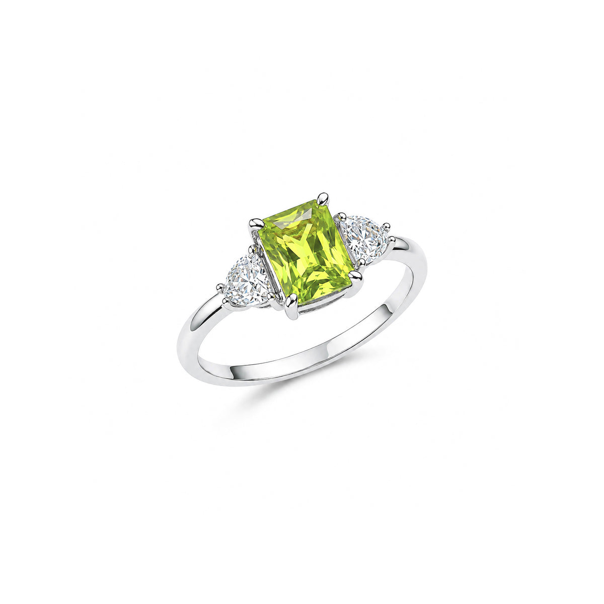 Triangular Zircon Three-Stone Ring-green