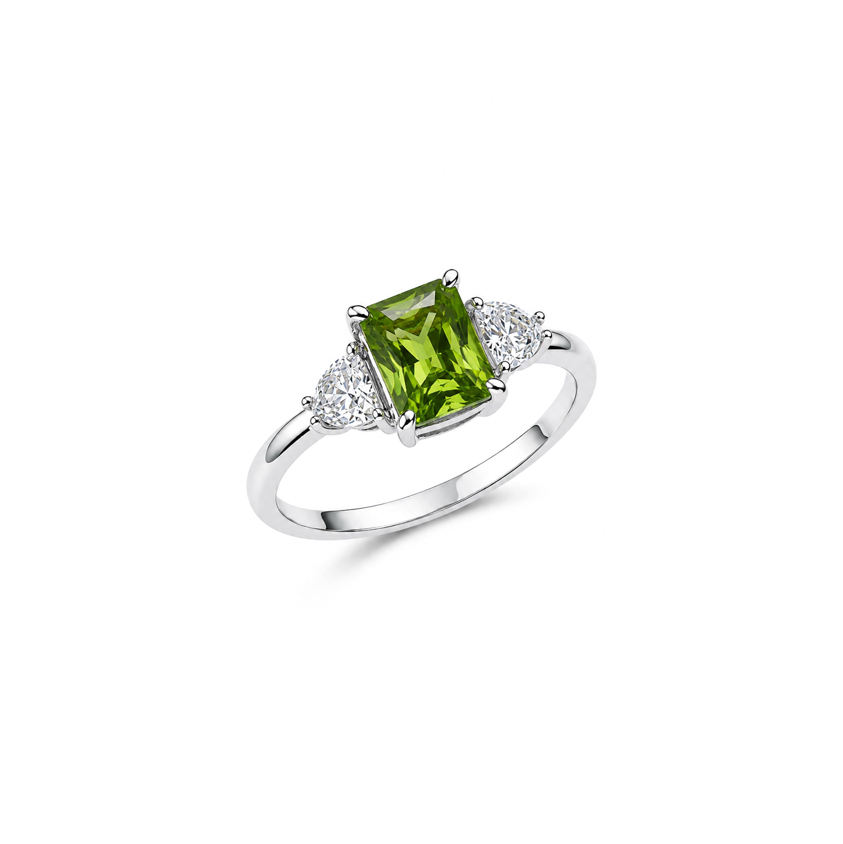 Triangular Zircon Three-Stone Ring-green