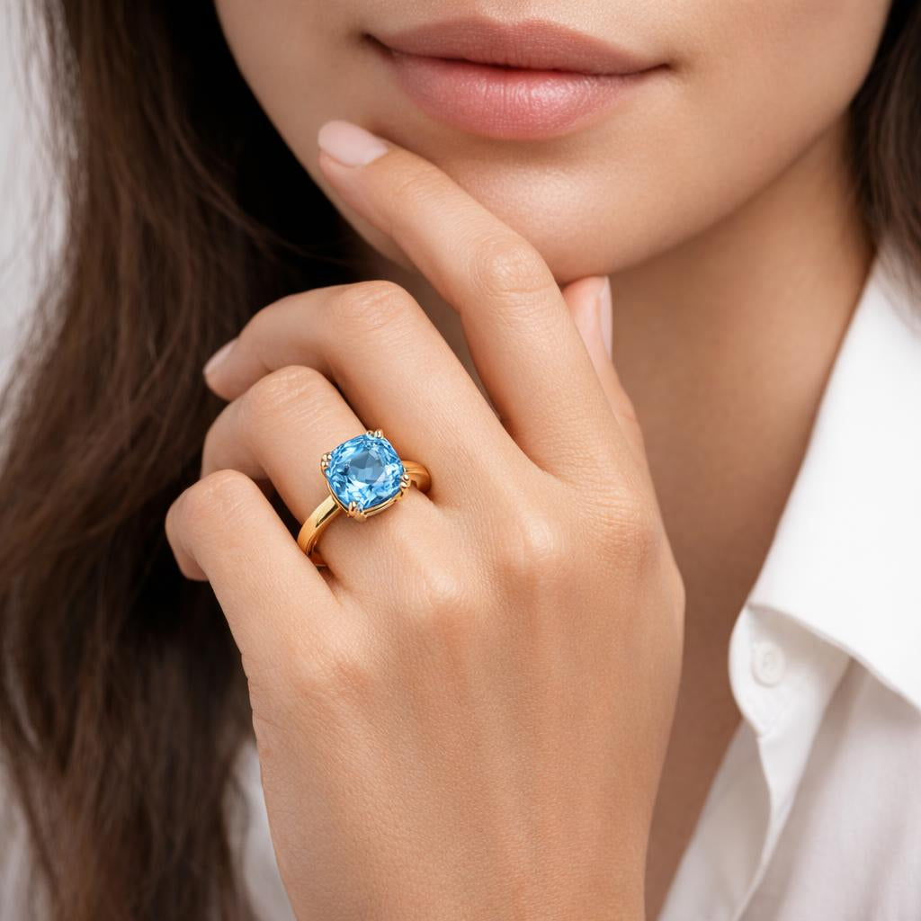 14K Gold Blue Topaz Ring