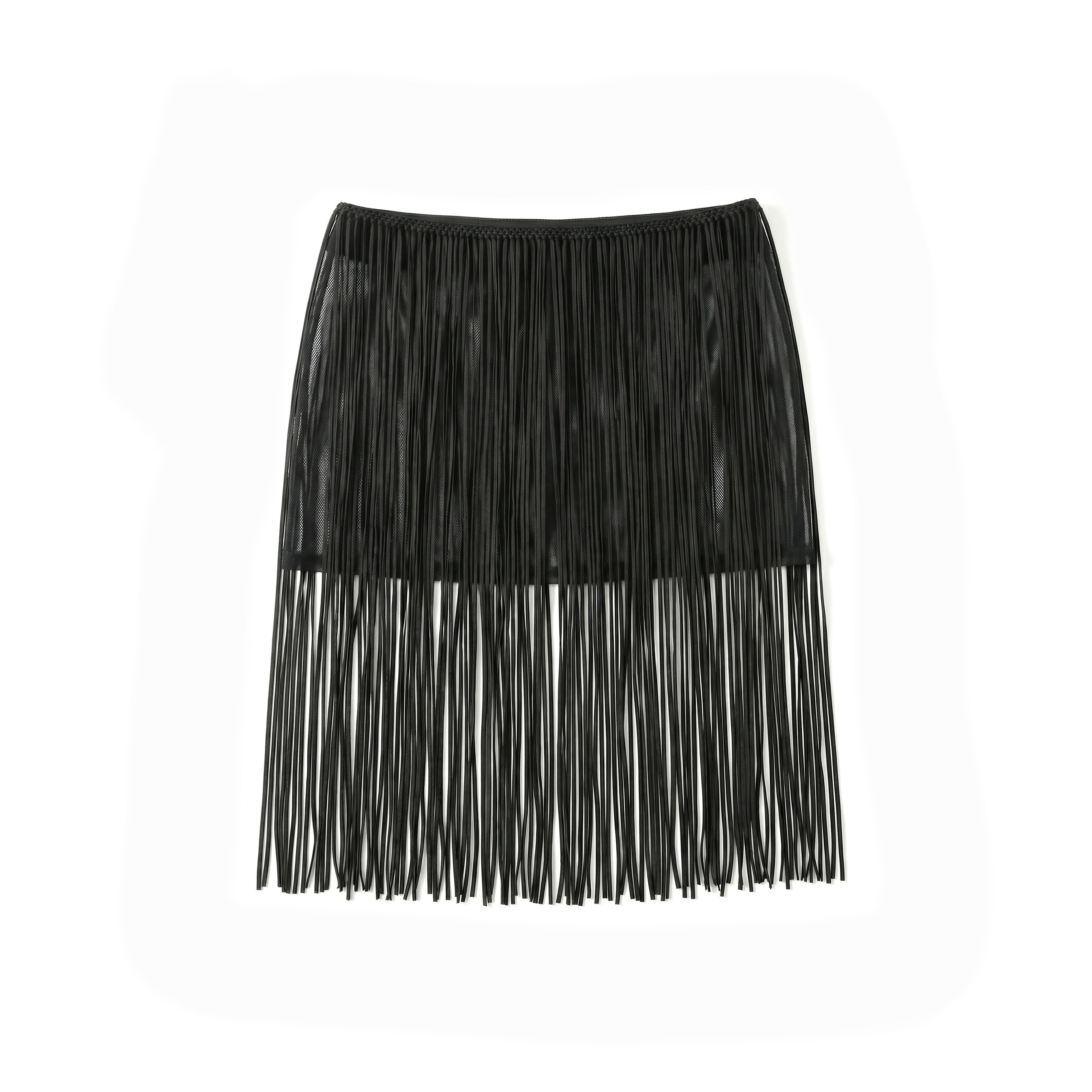 Mini-jupe noire à franges