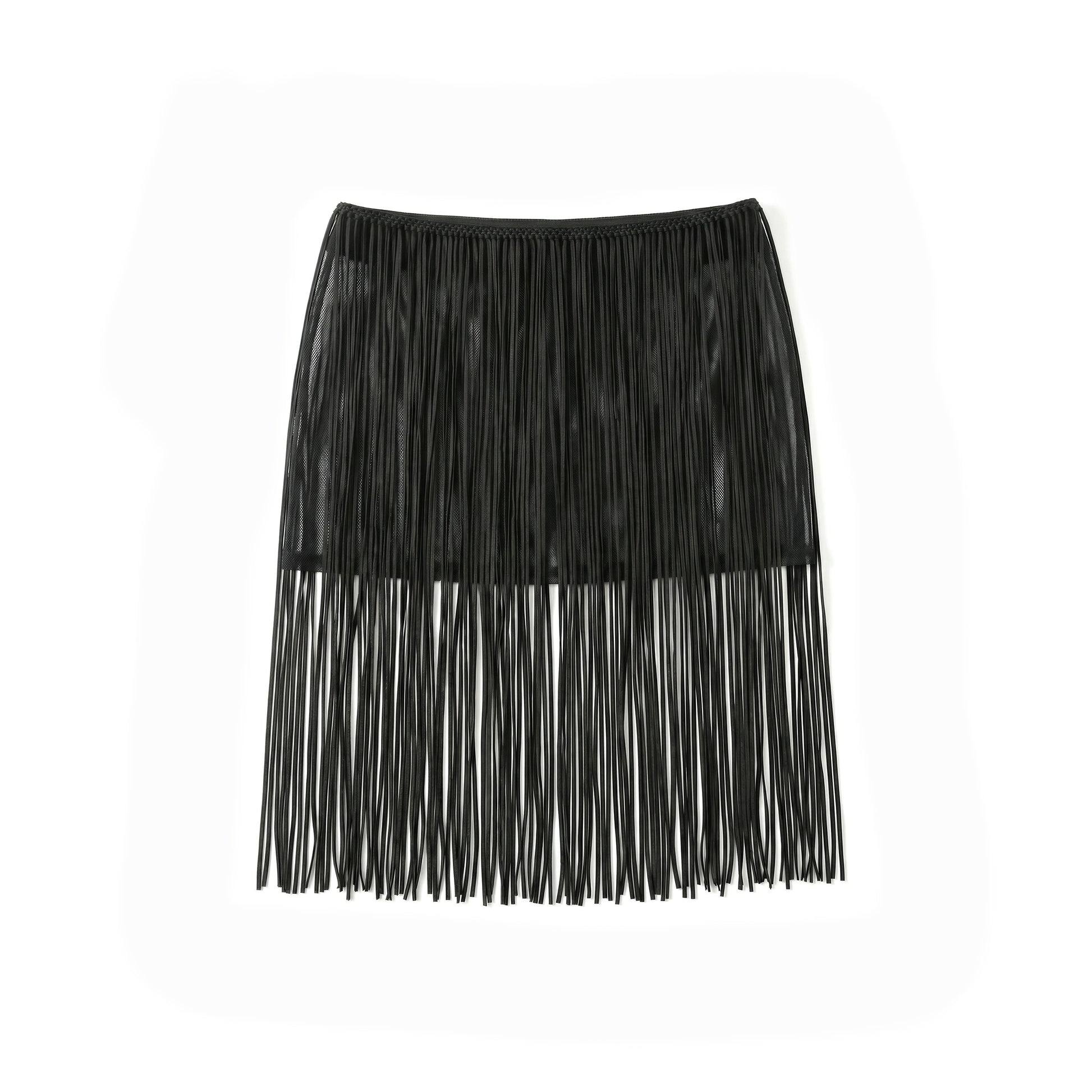 Mini-jupe noire à franges
