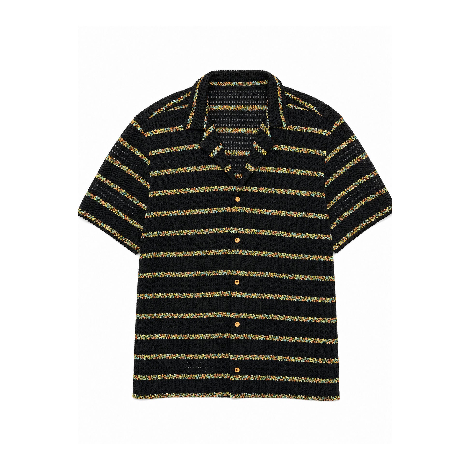 Chemise en maille pointelle noir à rayures arc-en-ciel