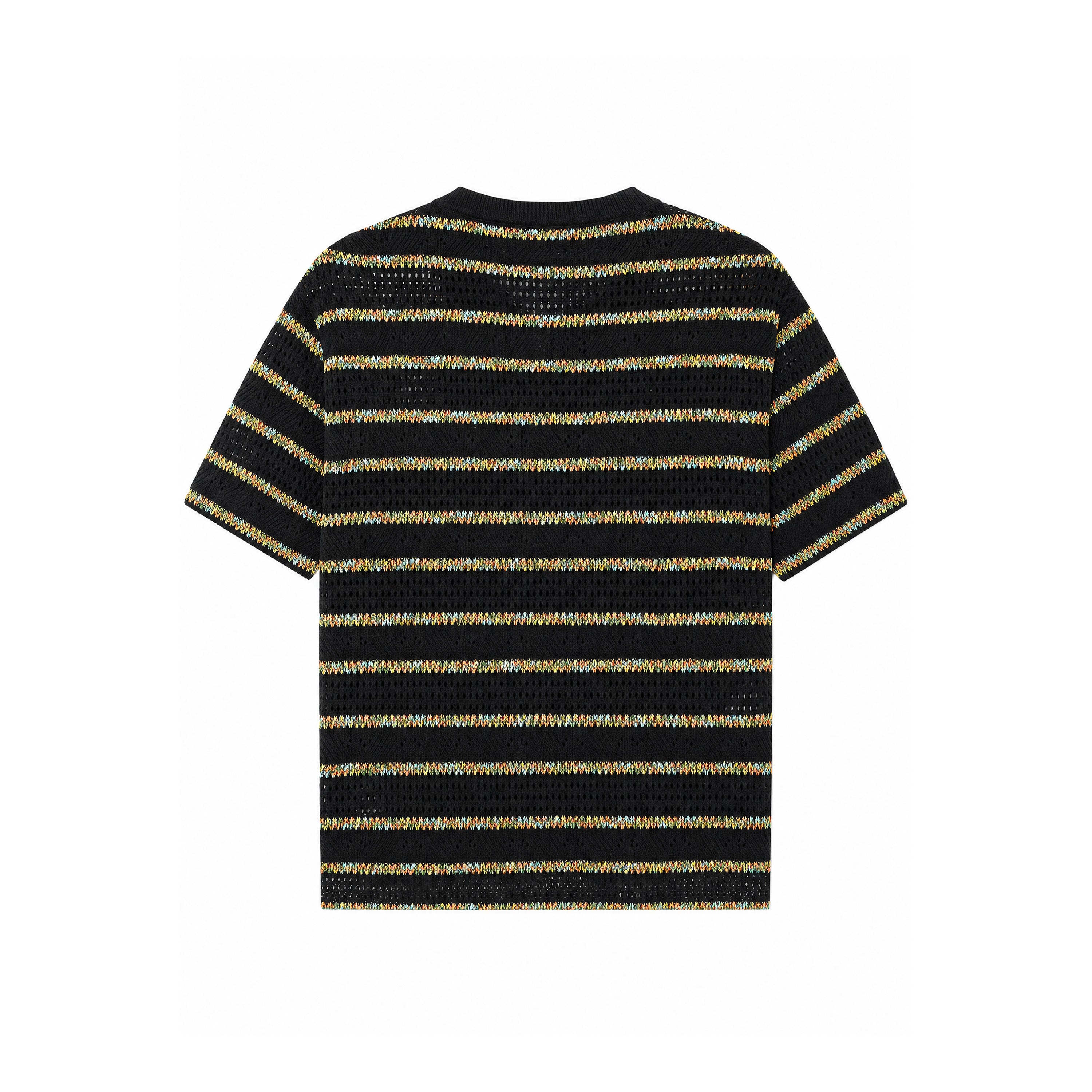 Camisa Negra de Punto Calado con Rayas Multicolor