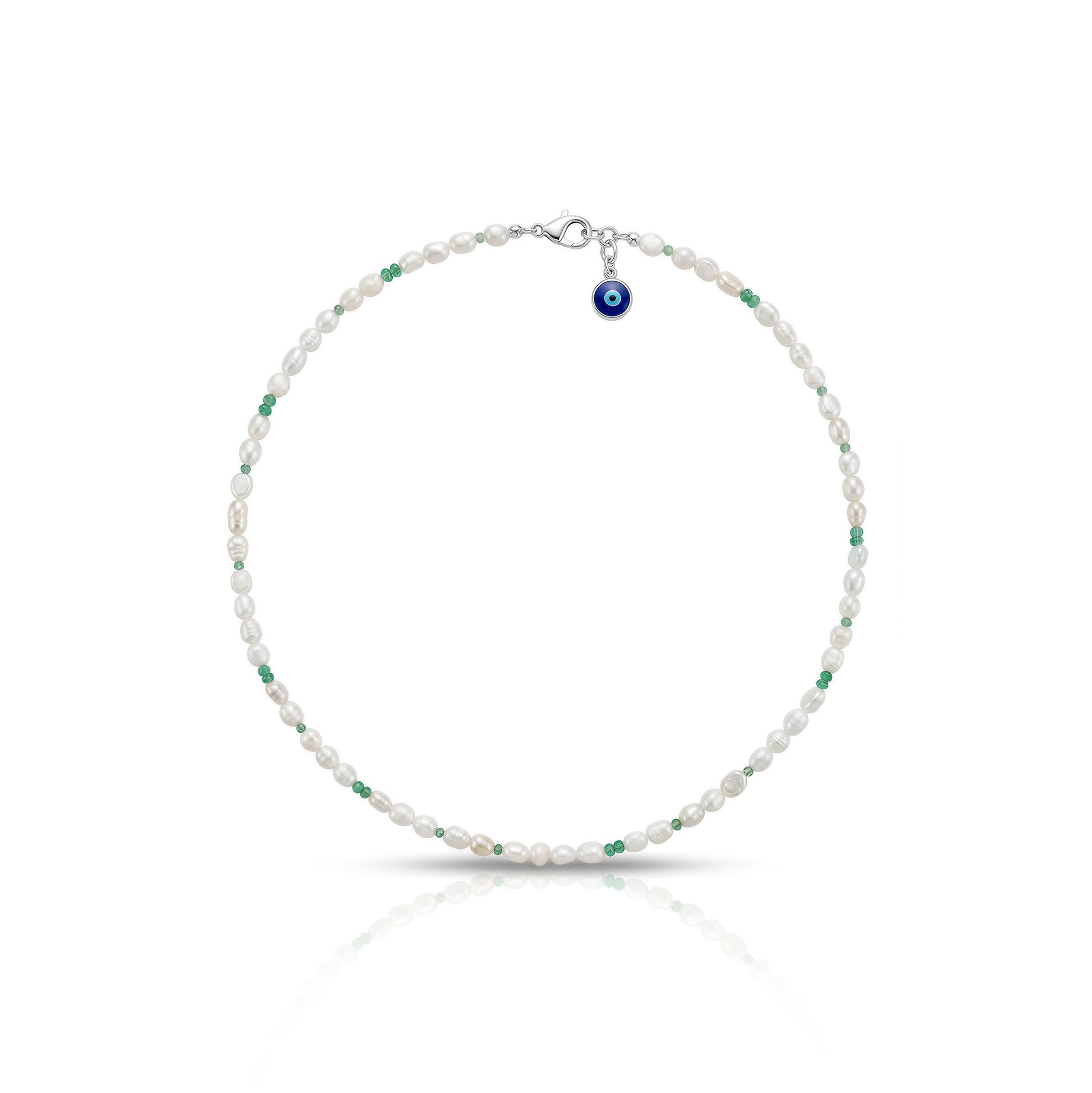 Collar de esmeralda y perla de agua dulce "Evil Eye"