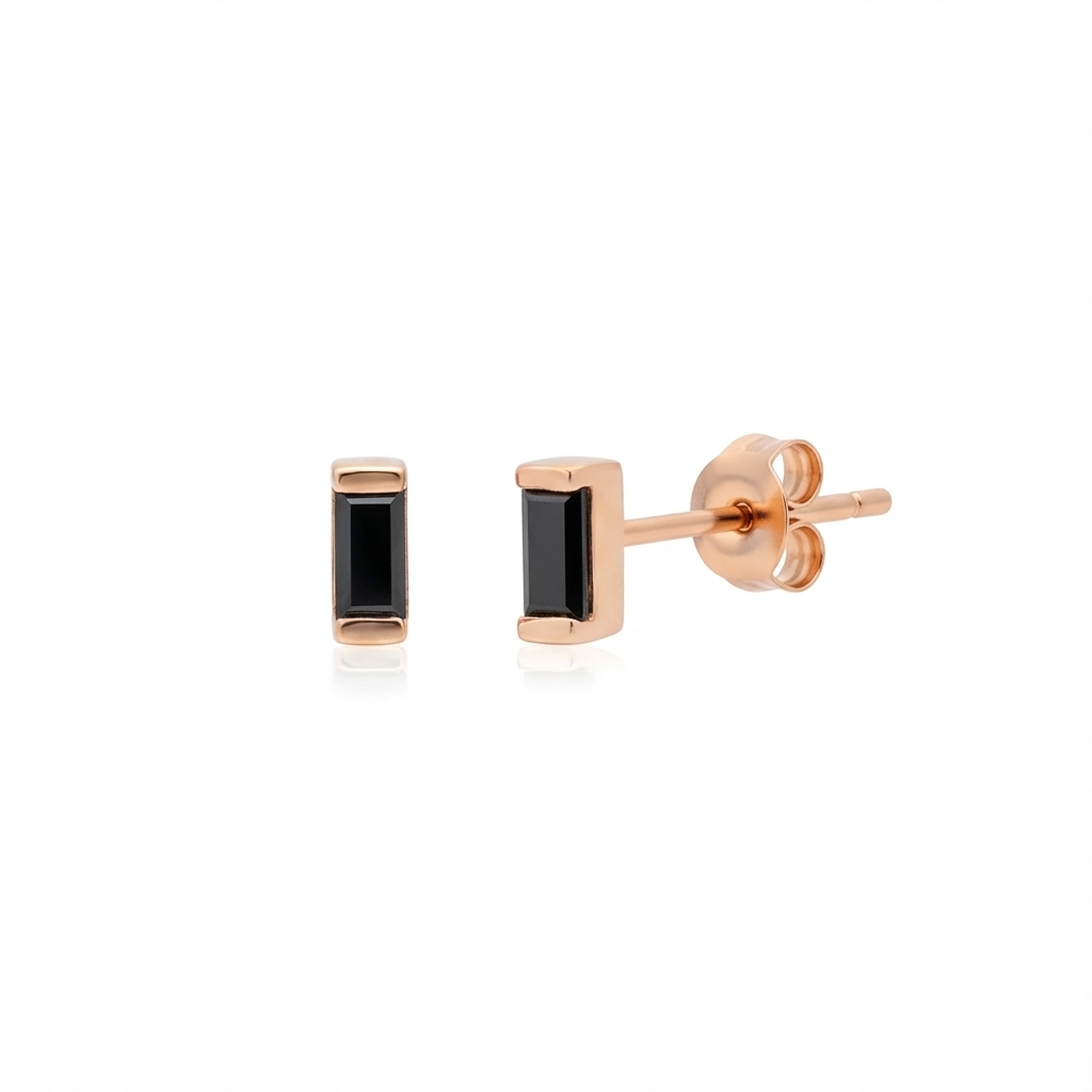 Pendientes baguette de oro rosa de 14 k y diamantes negros