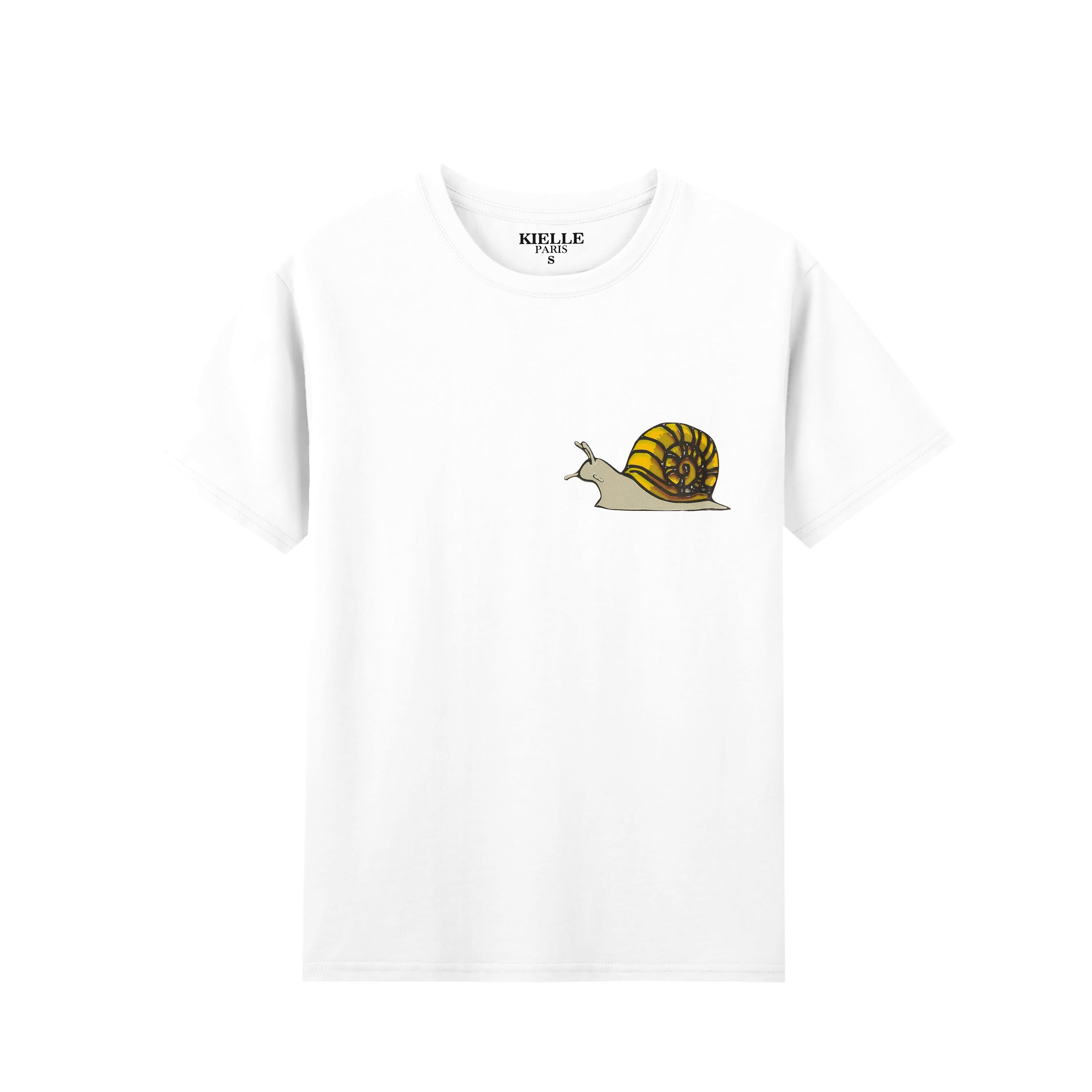 Camiseta unisex blanca con estampado "Caracol"