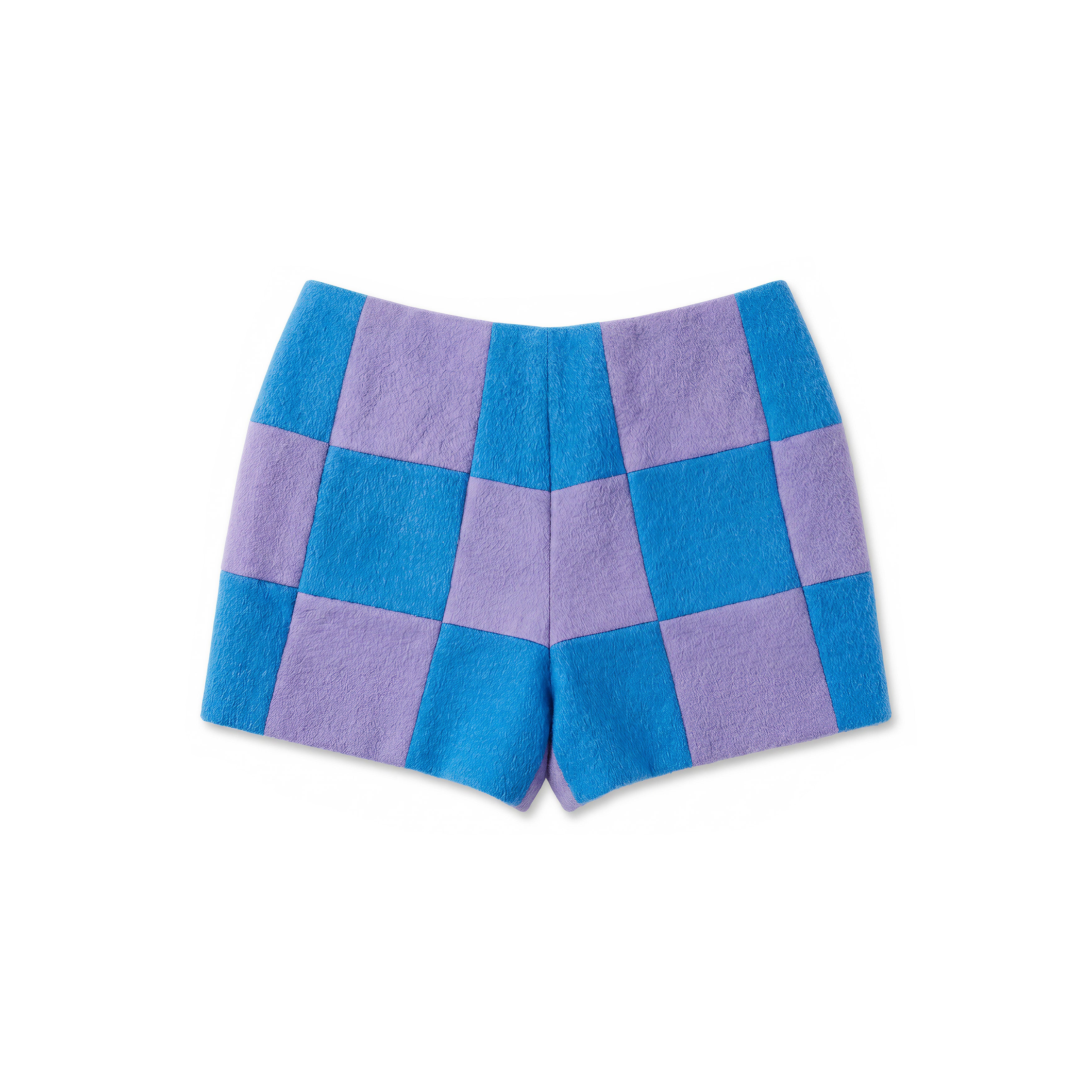 Mini-short en Alpaga à carreaux bleu-violet
