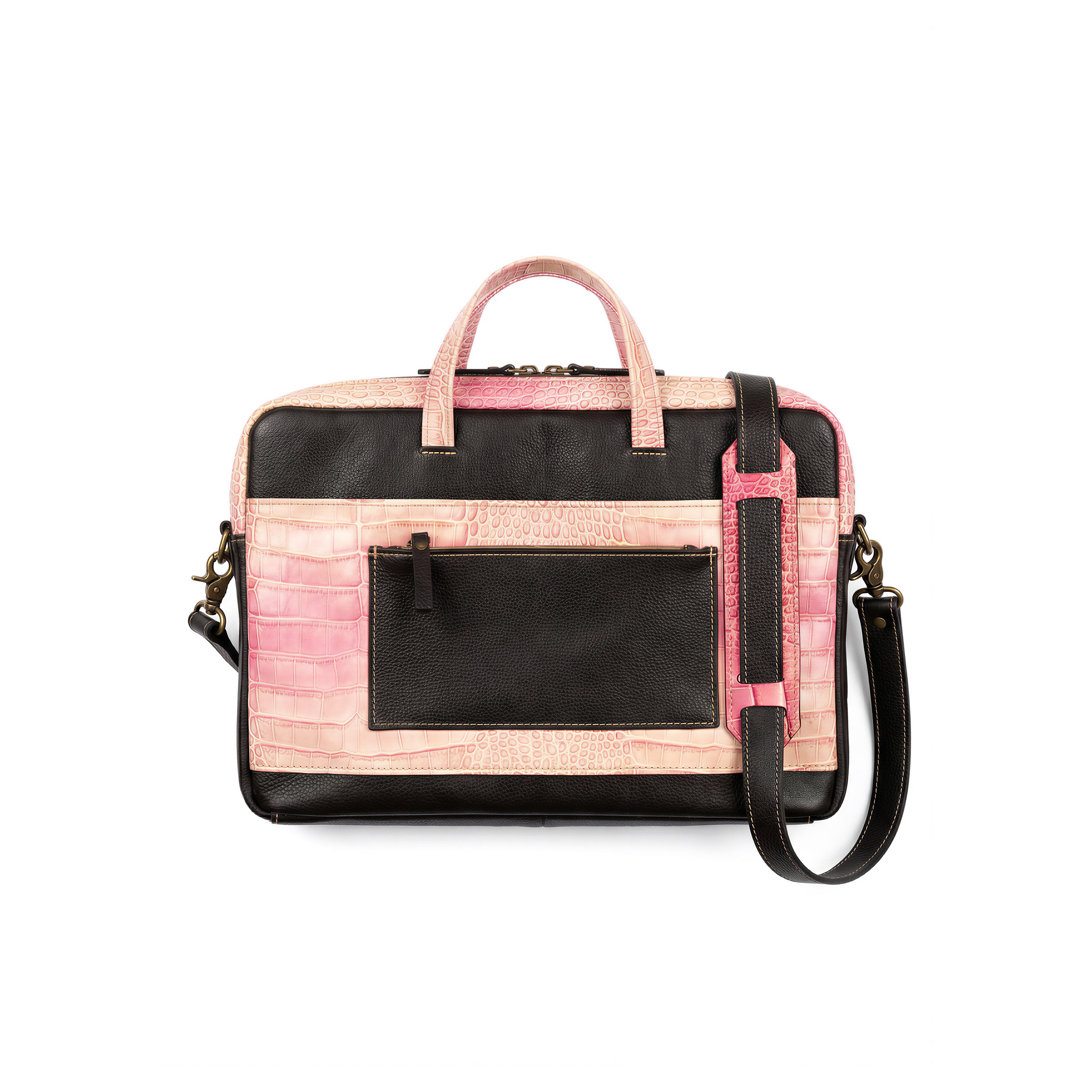 Sac pour ordinateur portable en cuir de Caïman rose et cuir d’Agneau