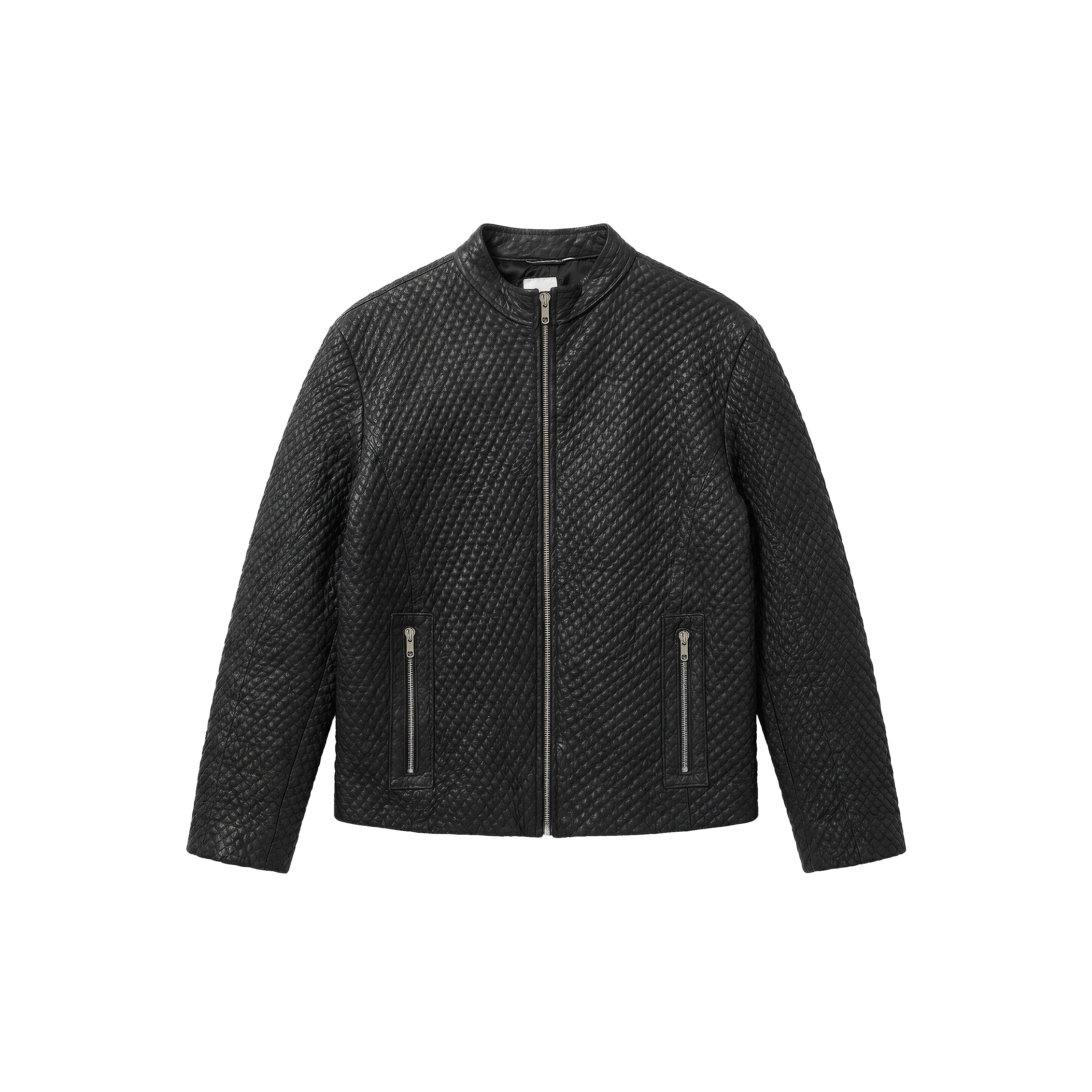 Veste en cuir matelassé micro diamant